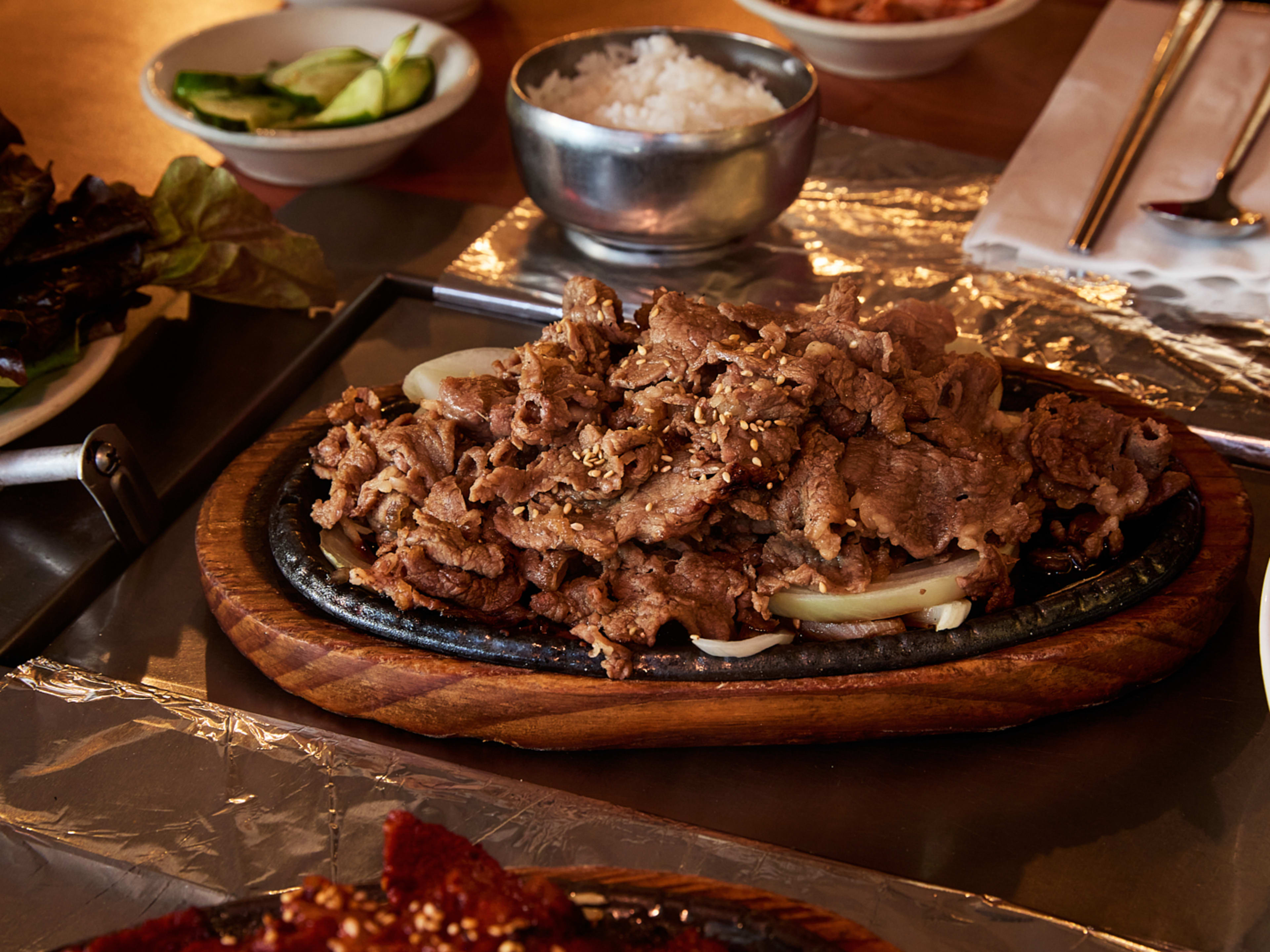 A platter of bulgogi at Brothers Restaurant