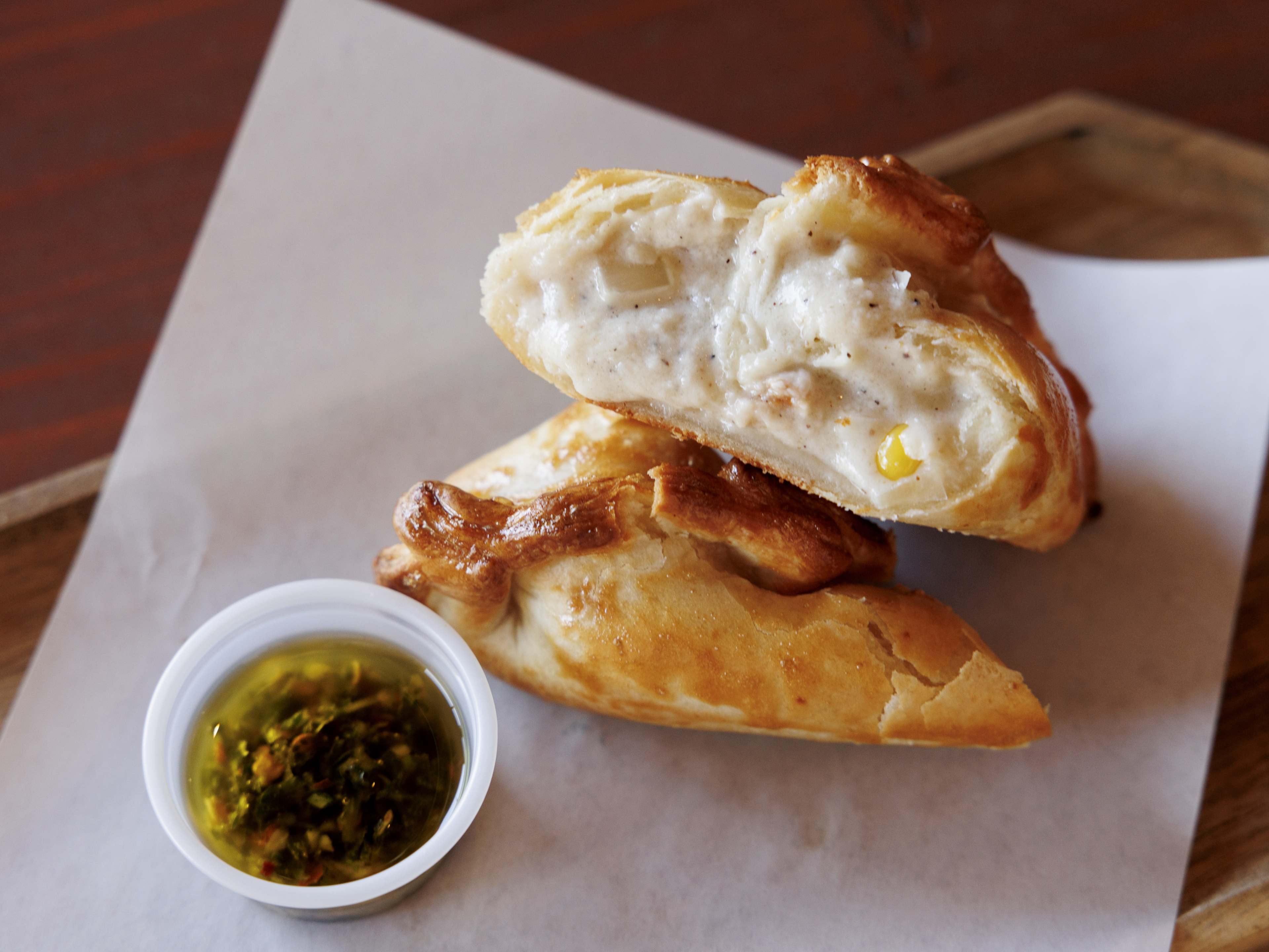 Empanada filled with bechamel and corn