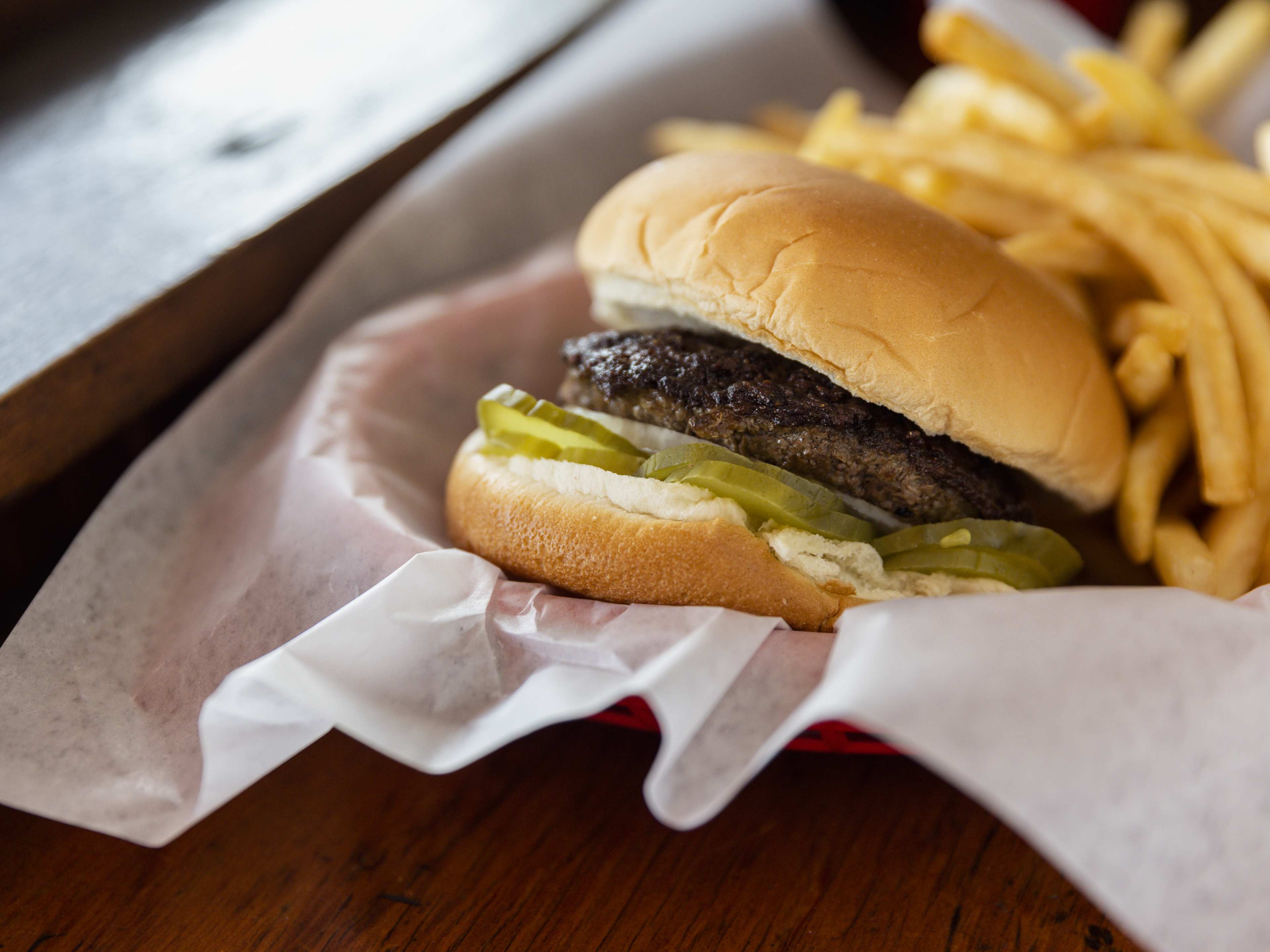 Juicy Lucy with a side of fries at Matt's Bar