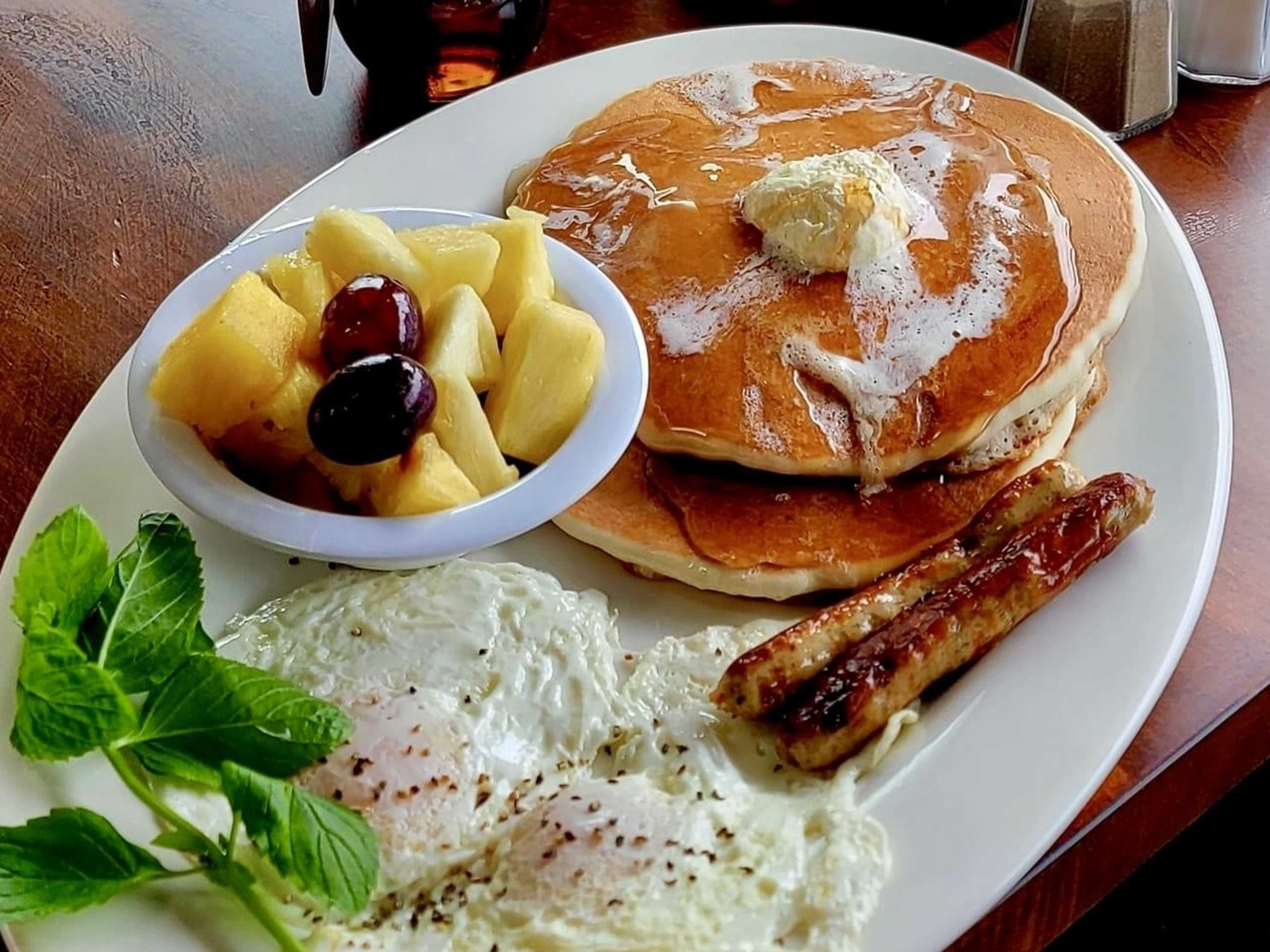 Pancakes and eggs plate