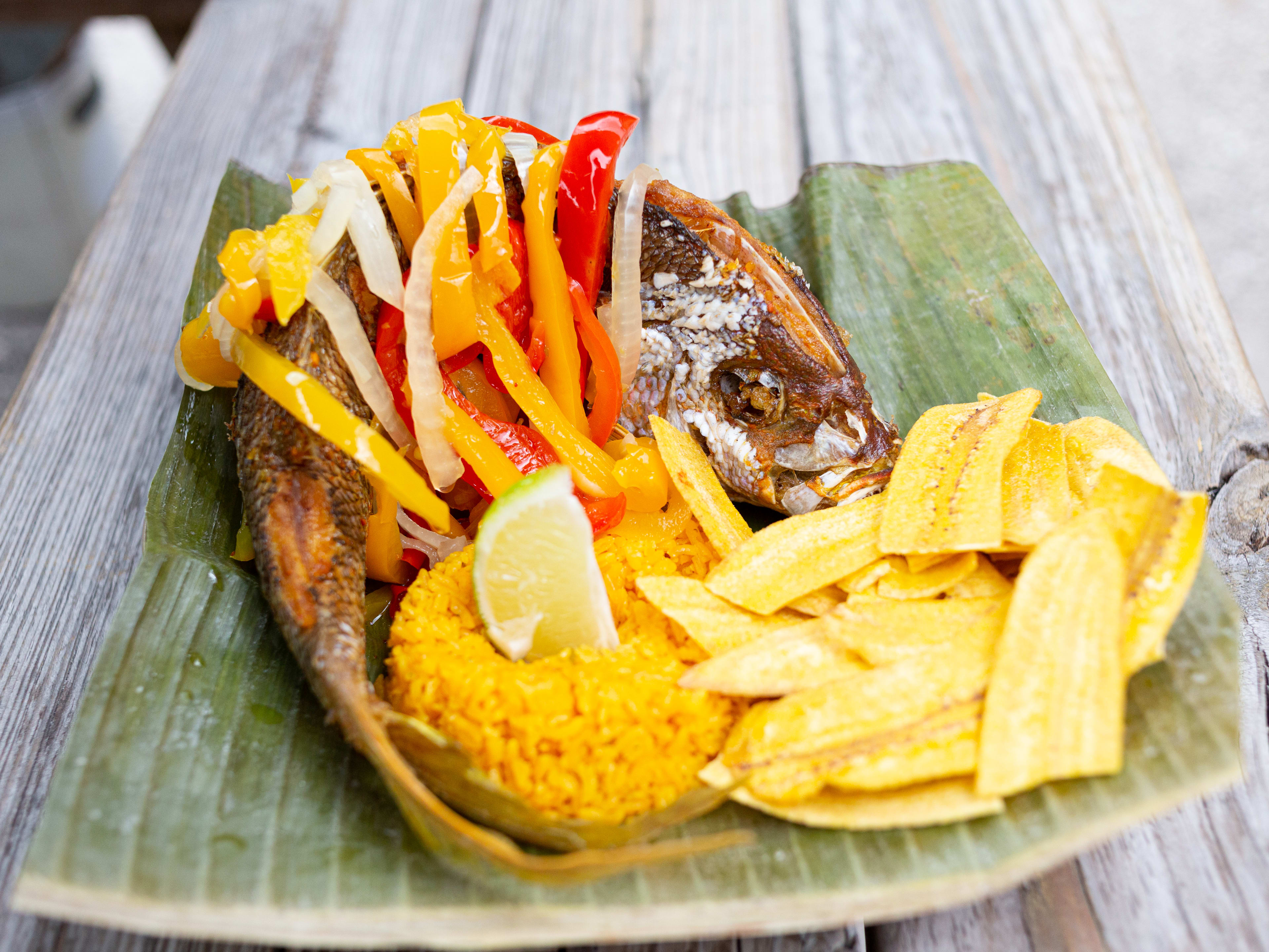 The whole fried snapper from Shore To Door.