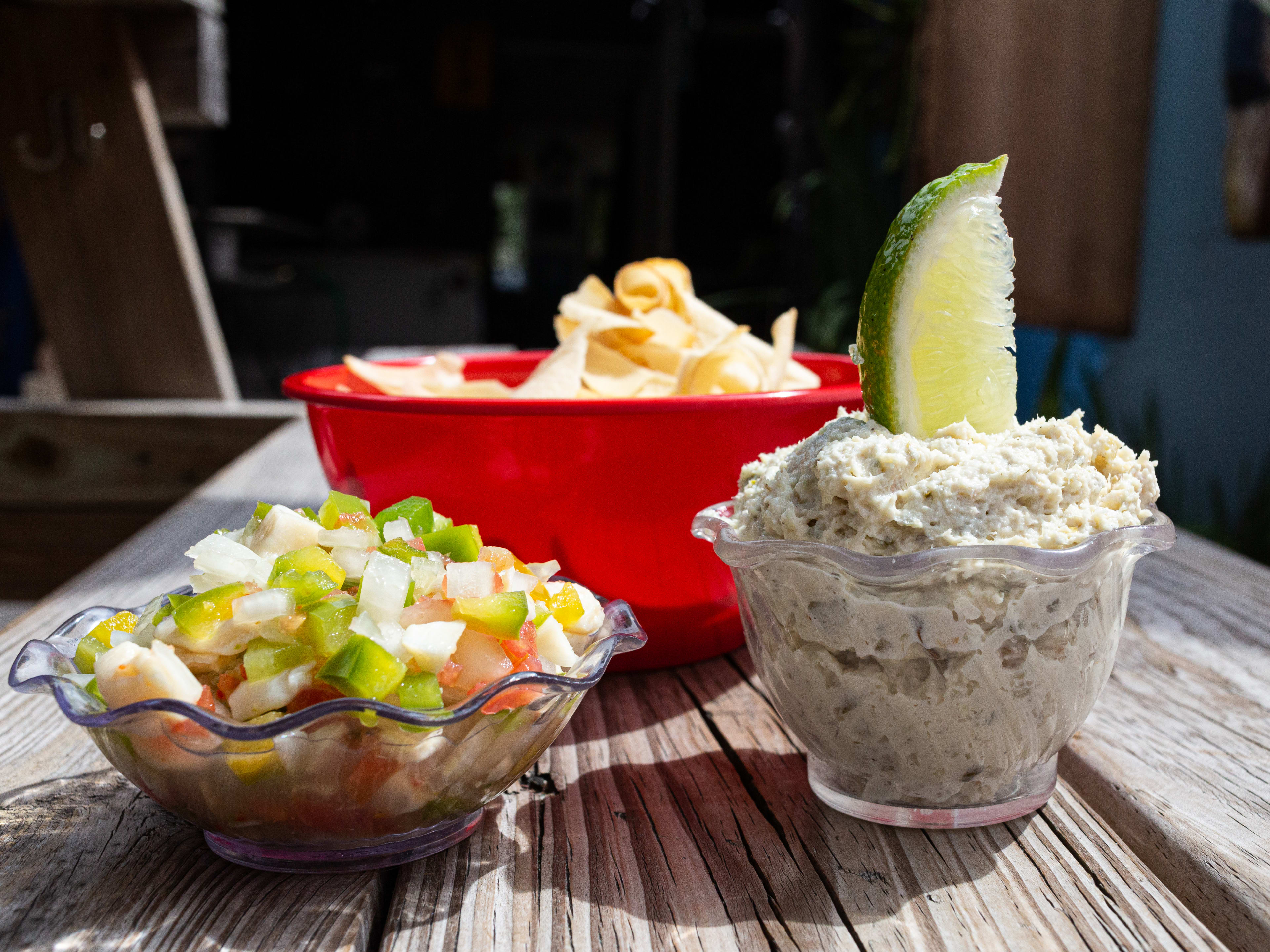 The fish dip and conch salad from Shore To Door.