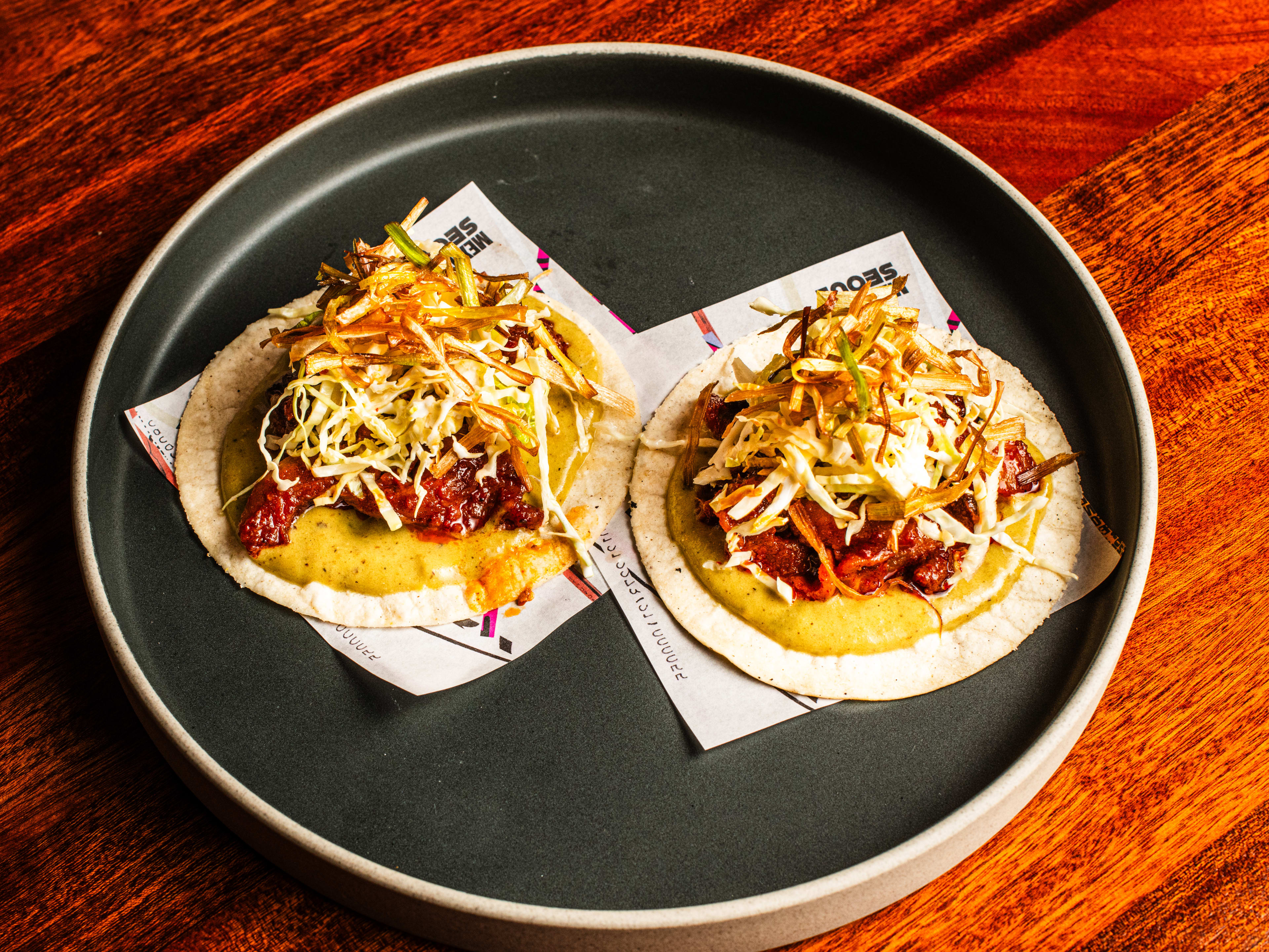 The spicy pork tacos at Mexican Seoul