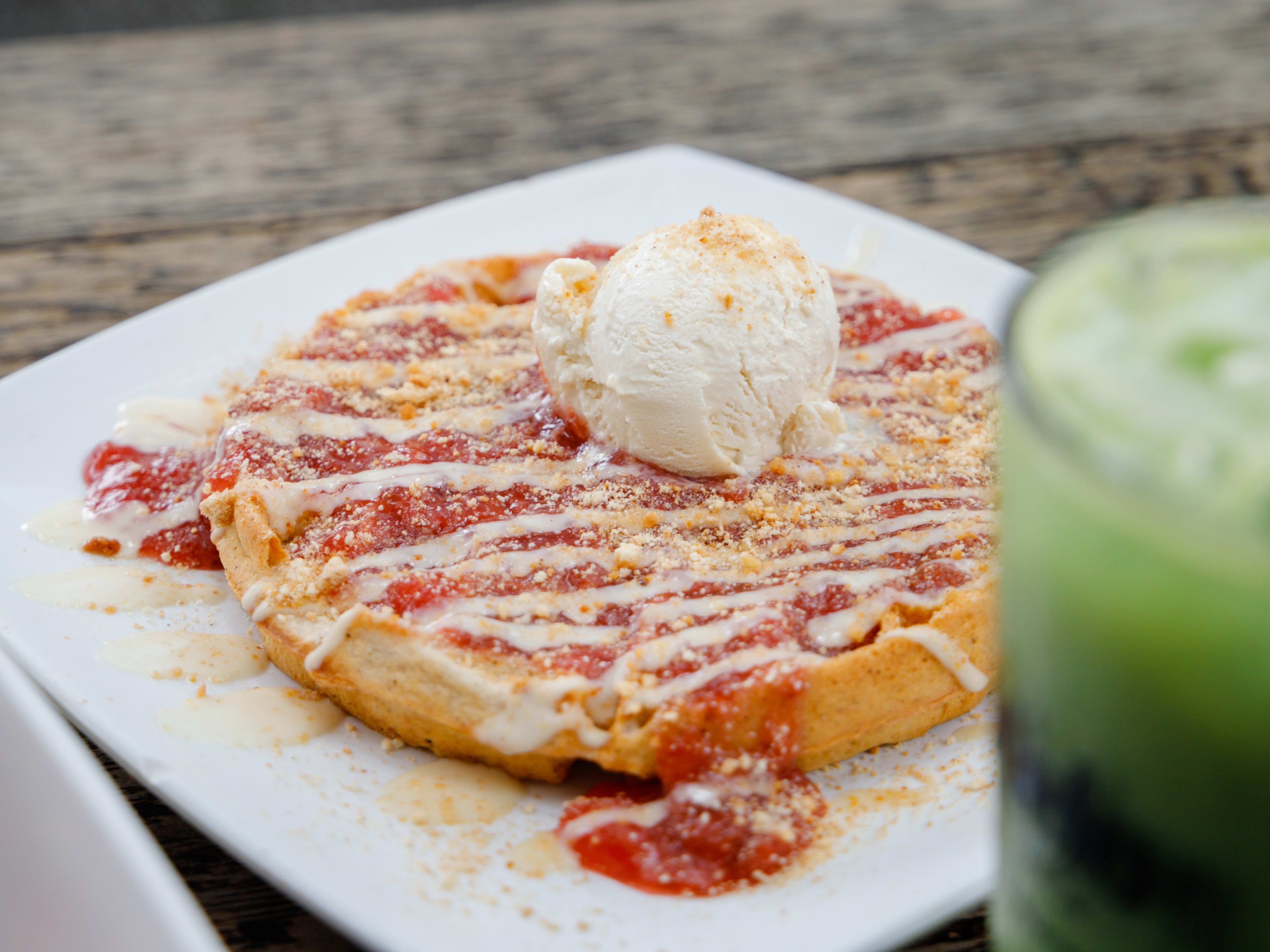 The strawberry Cheezecake ice cream waffle from Mo' Better Brews.