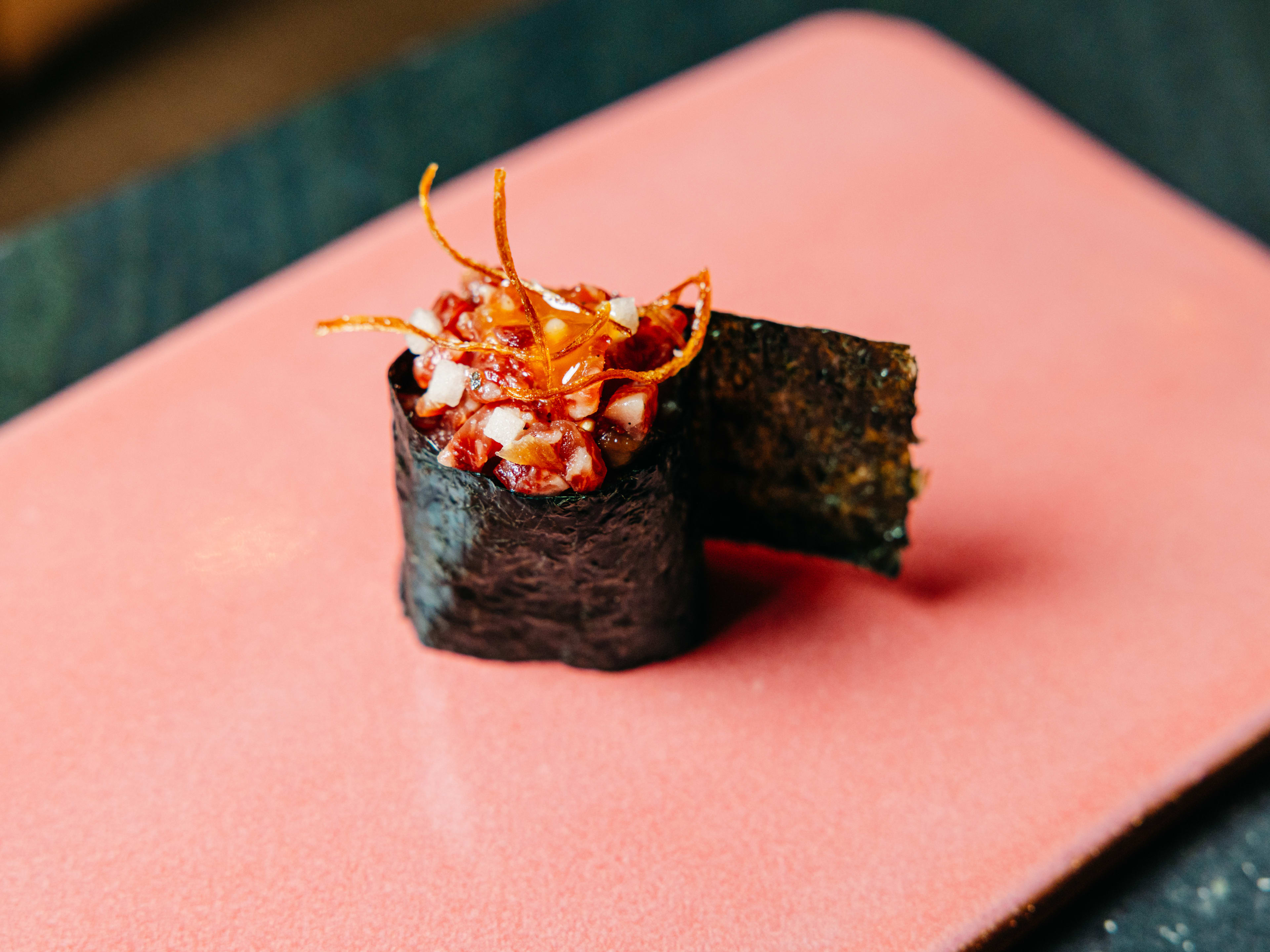 Beef tartare hand roll at Bar Miller