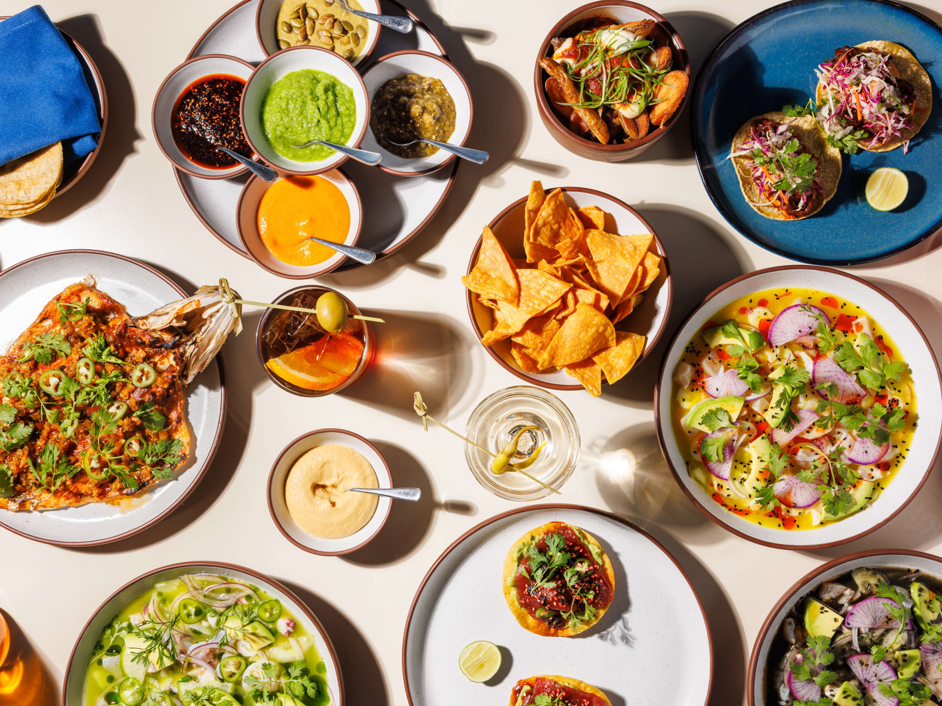 A spread of dishes from Ensenada.