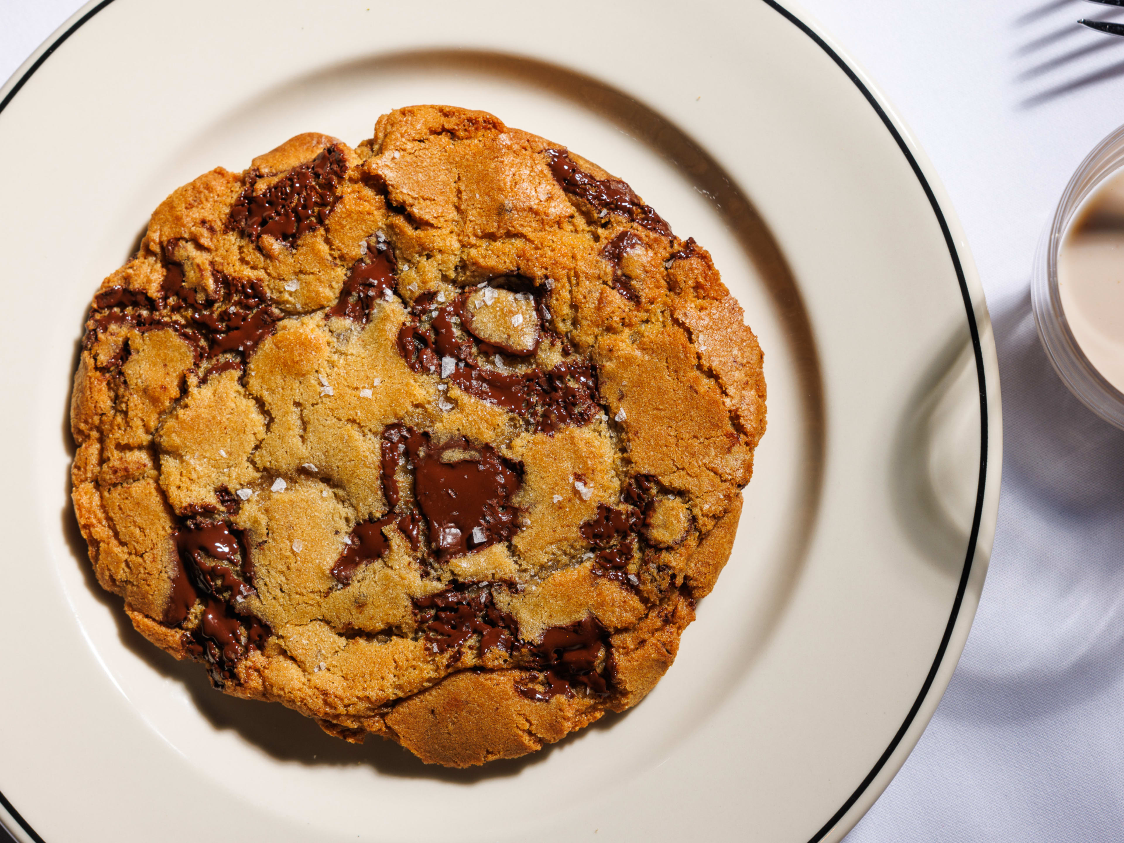 A large chocolate chip cookie and bourbon milk at Jean's.