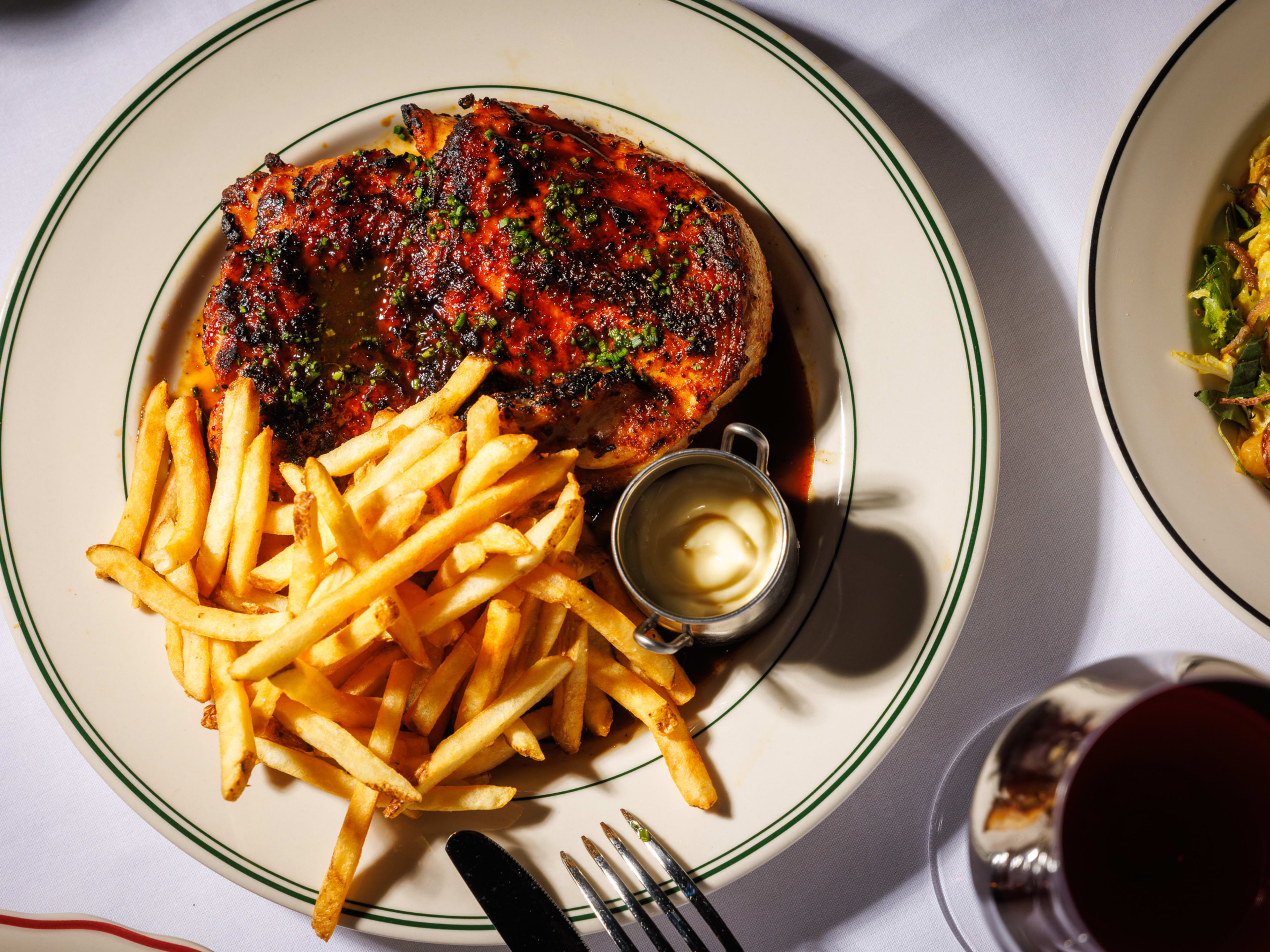 The wood grilled chicken with french fries at Jean's.