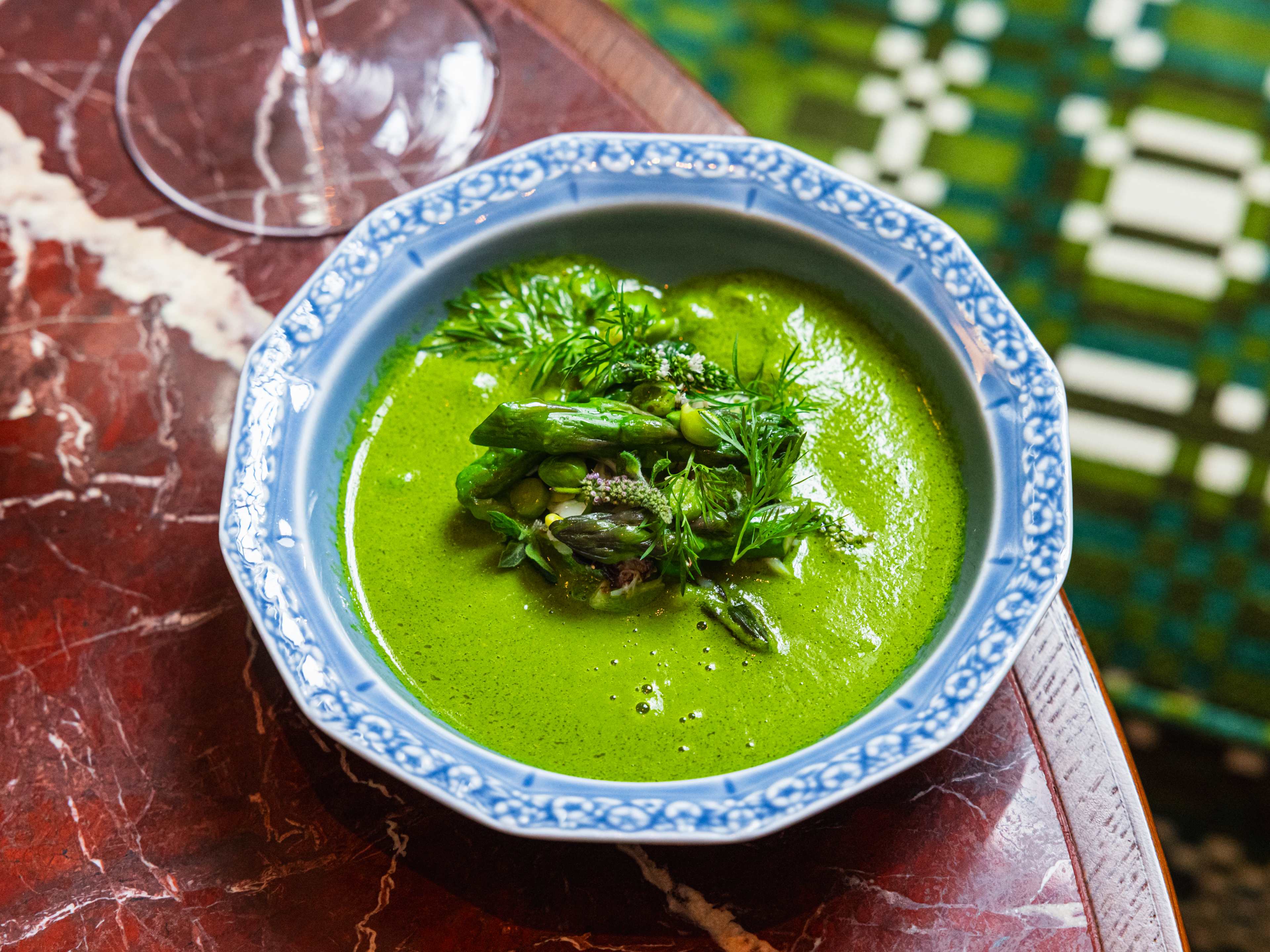 The asparagus soup at Maison Passerelle.