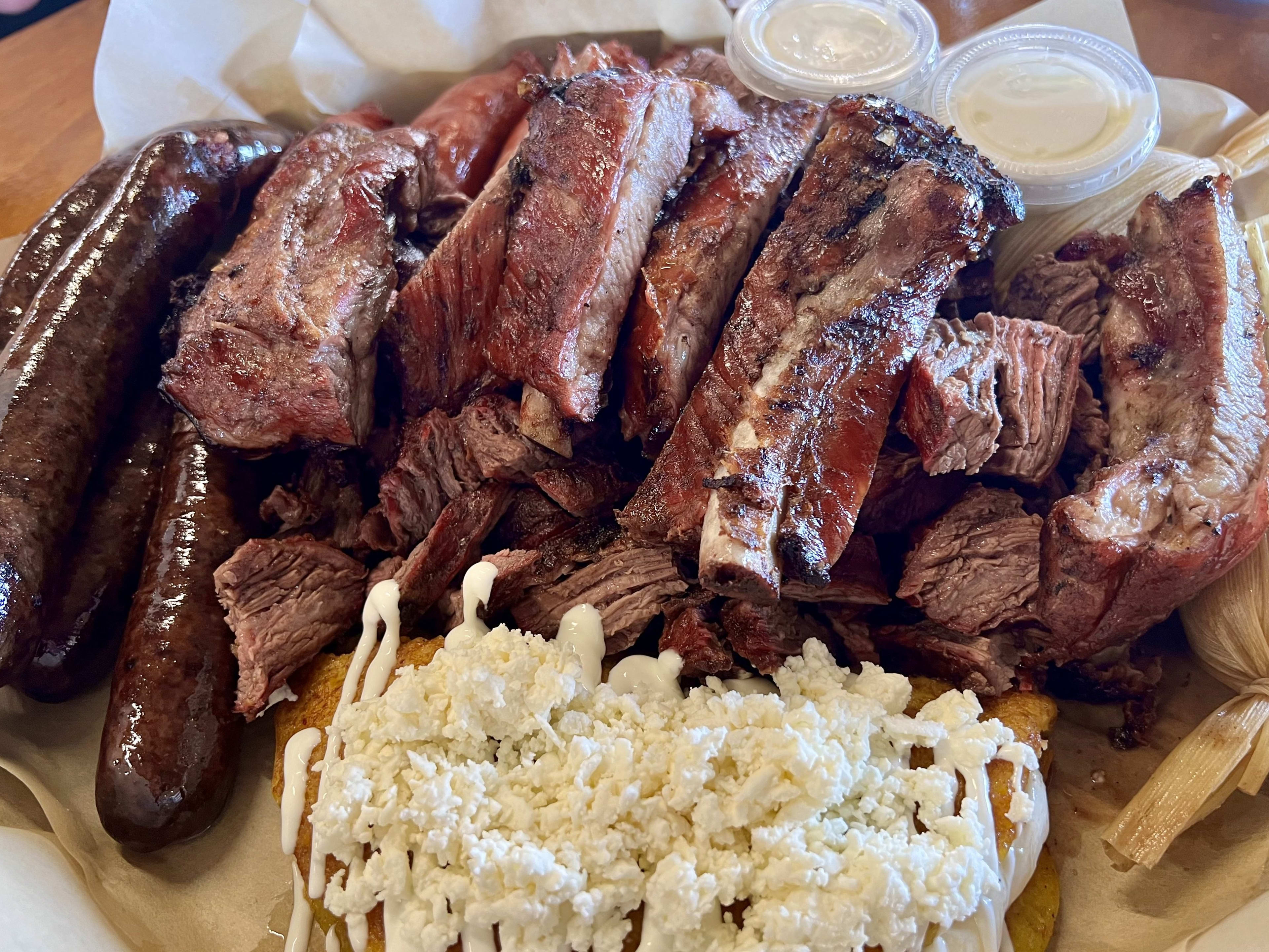 A platter of grilled meat.