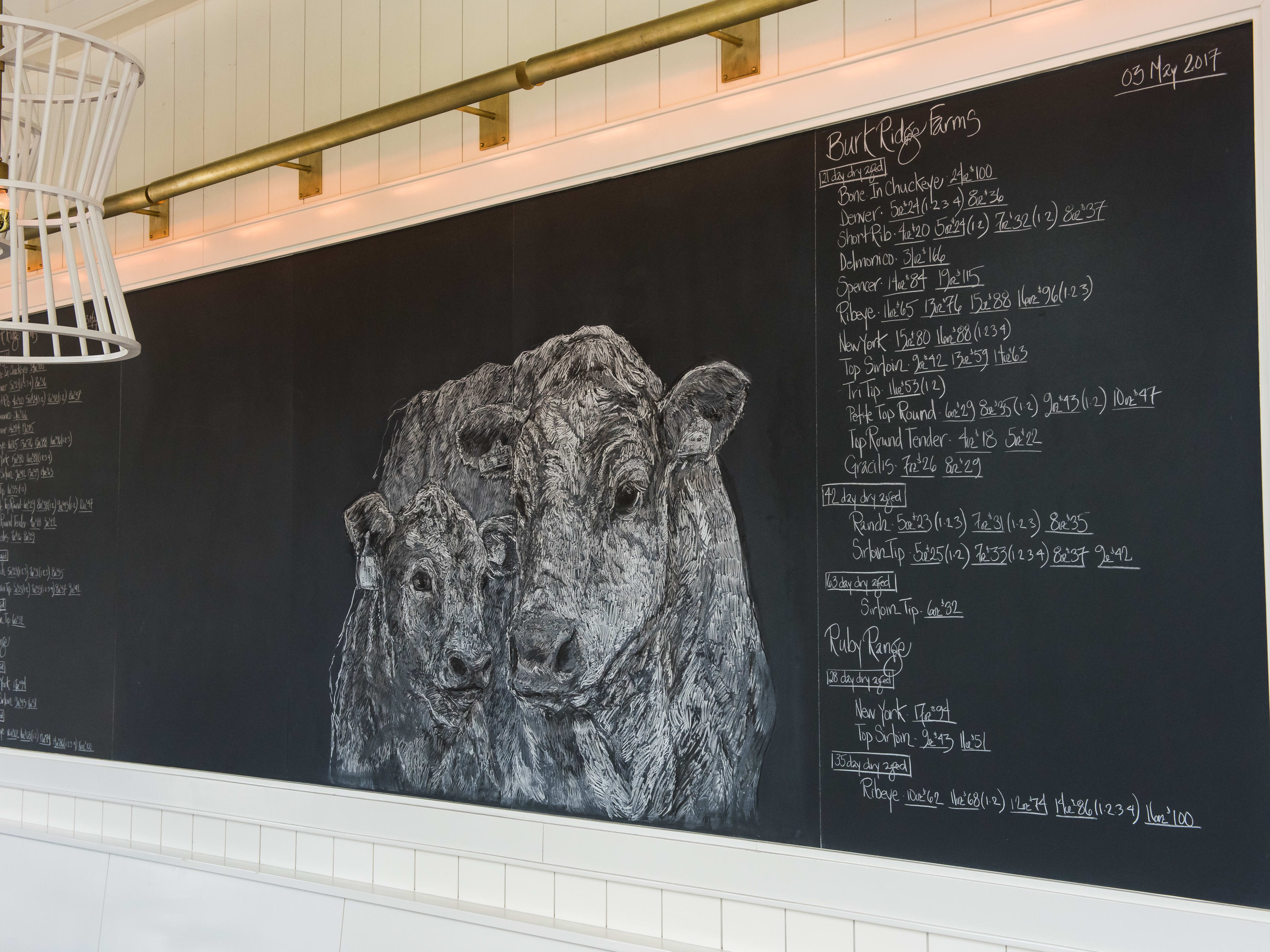 wall-size chalkboard menu at Bateau