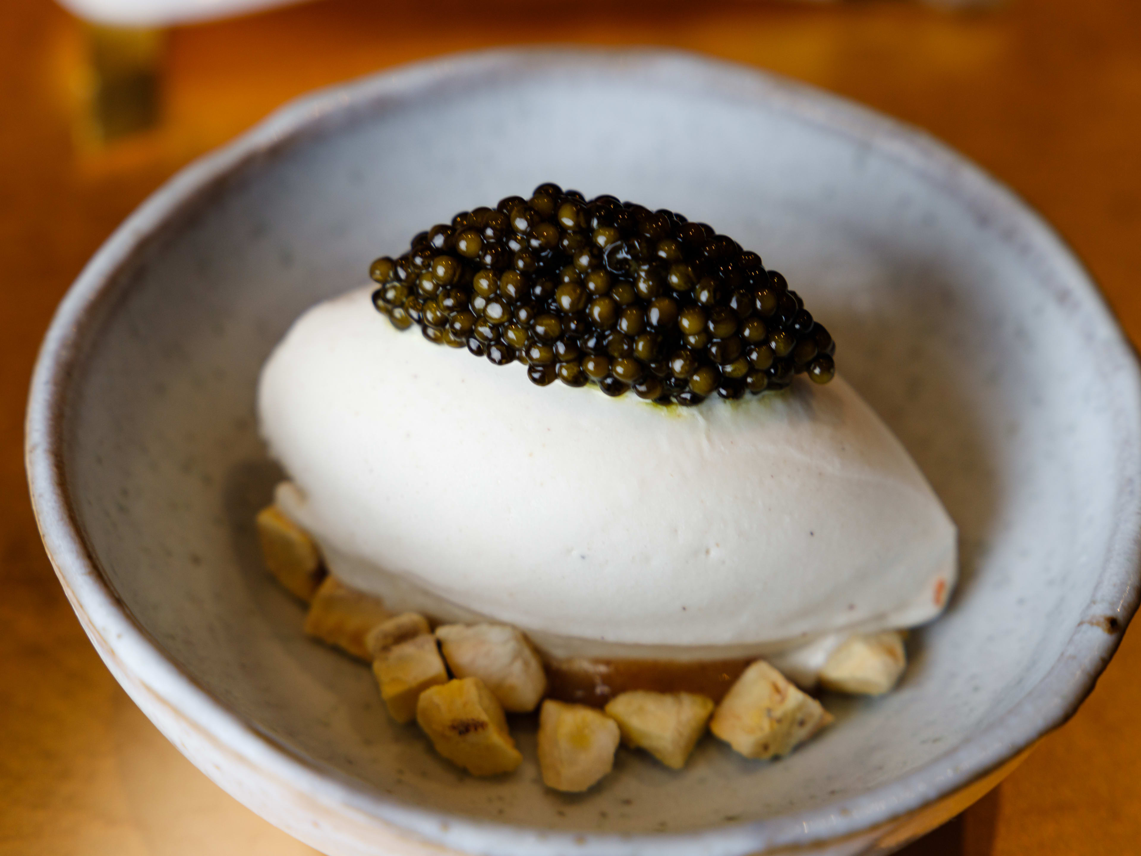 The banana ice cream topped with caviar from Neo HTX.