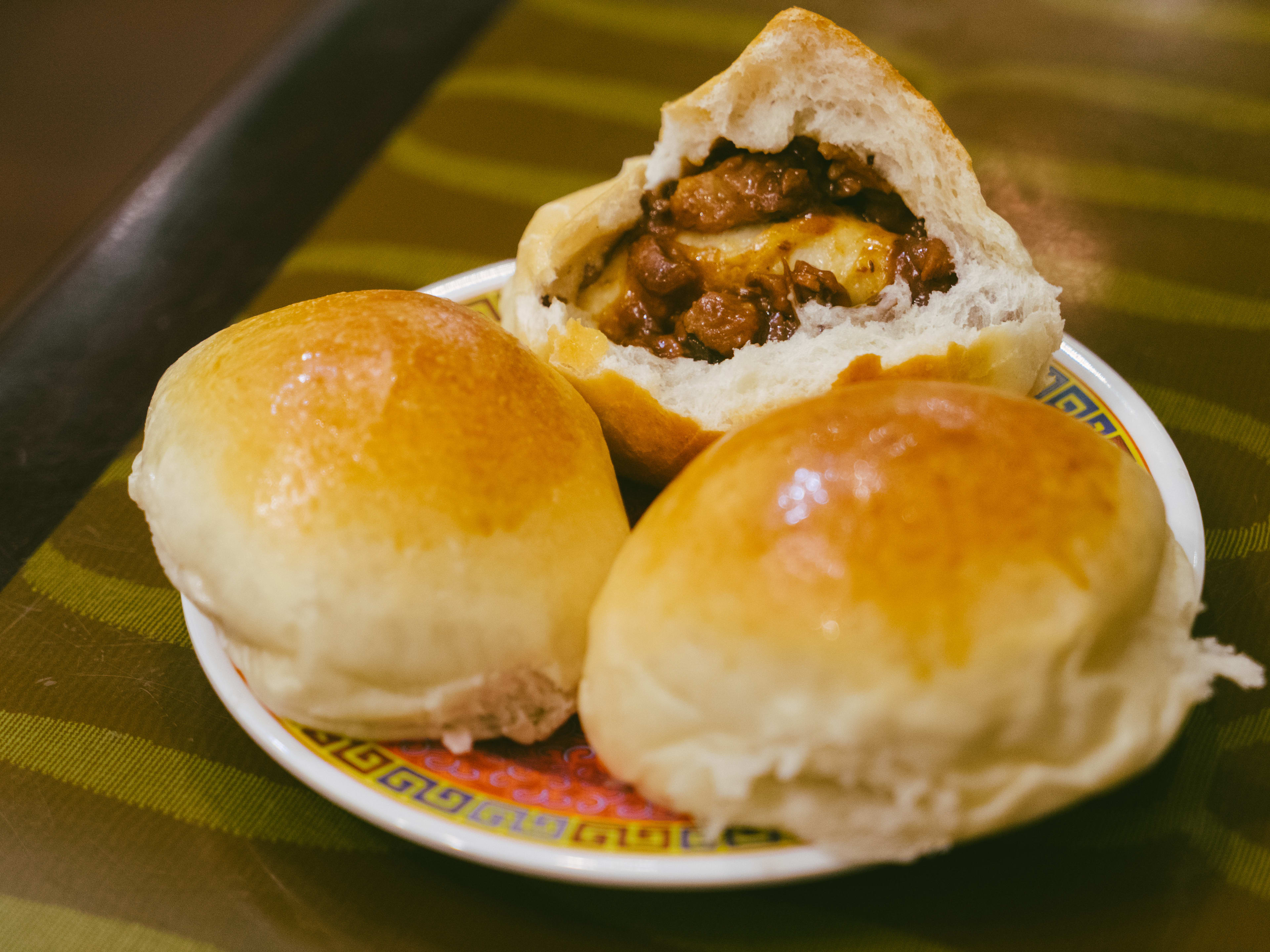 Plate of steamed pork buns