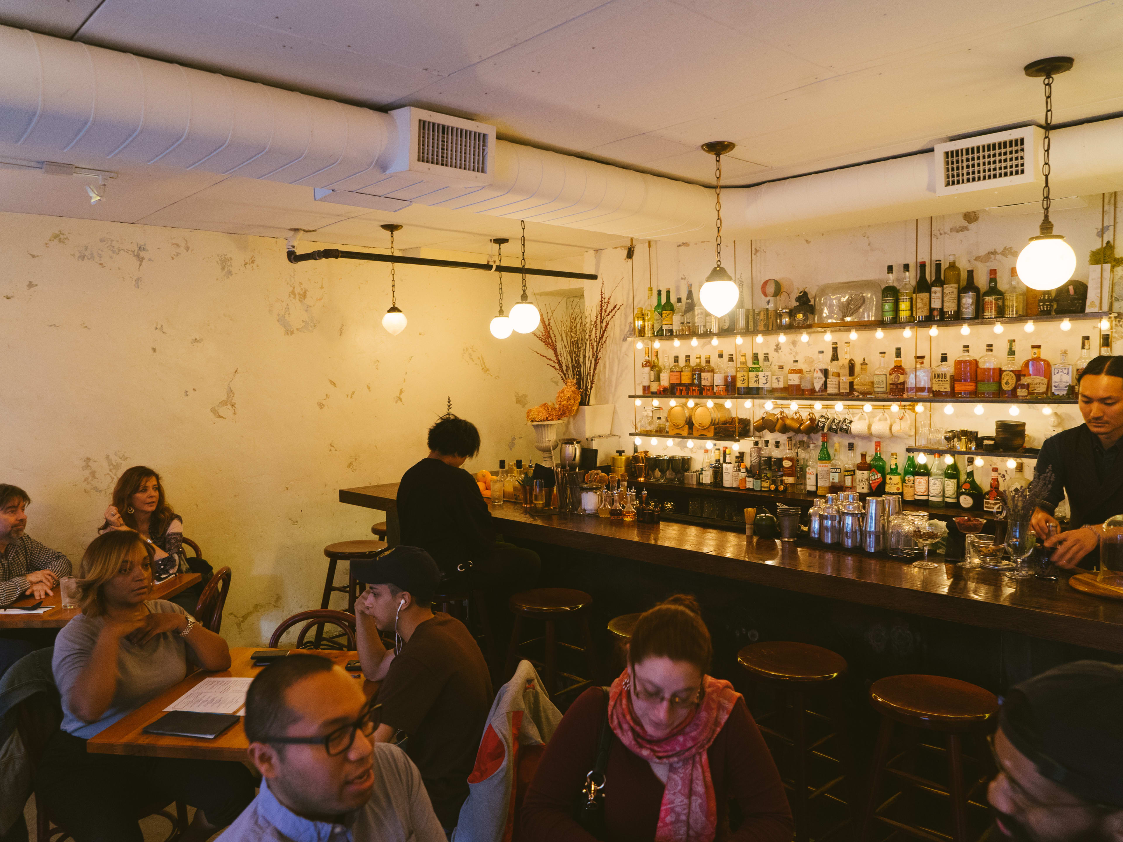 The bar and tables inside ROKC.