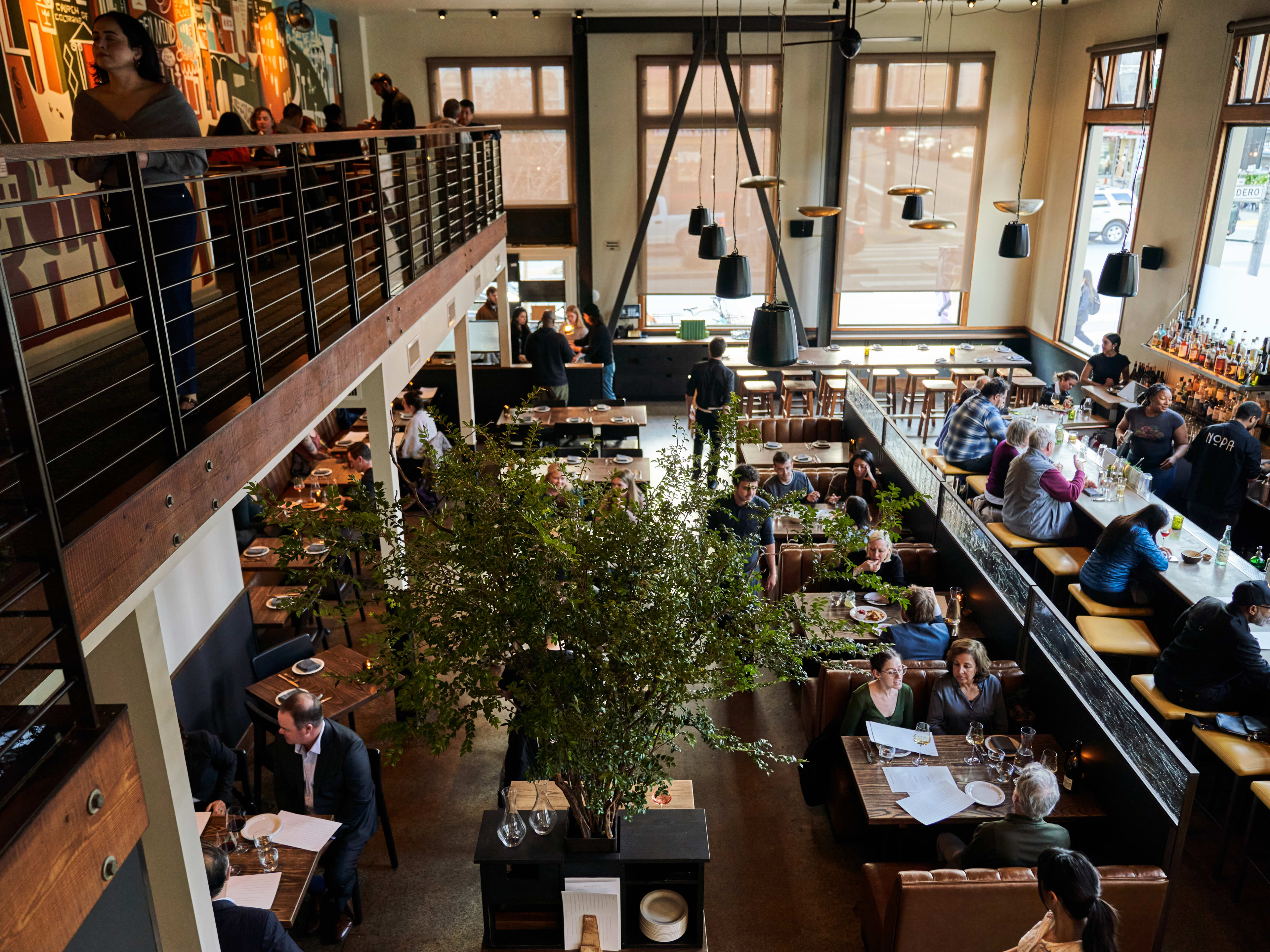 An overhead view of the dining room at Nopa