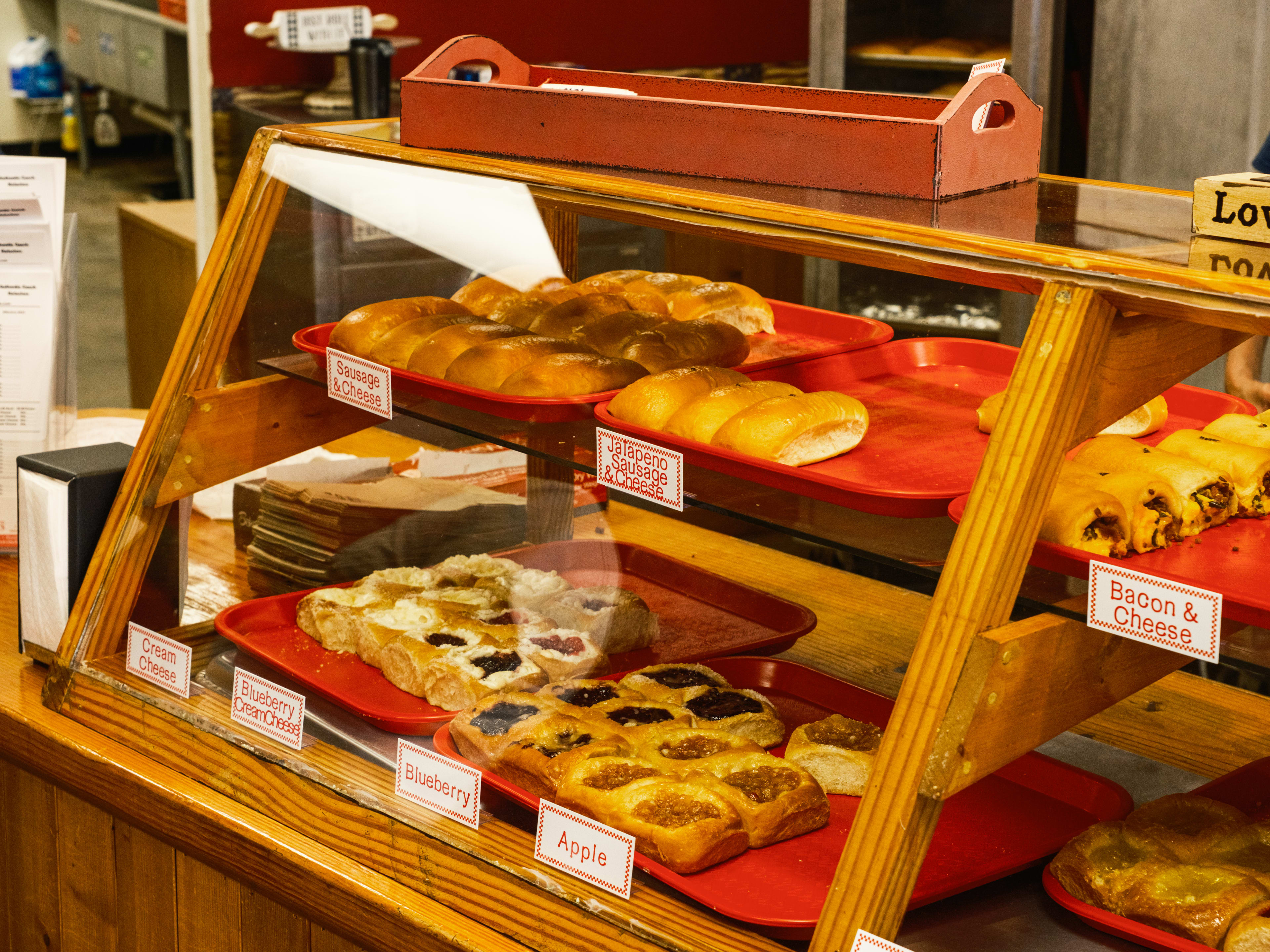 A close up of the pastry case at Olde Towne Kolaches.