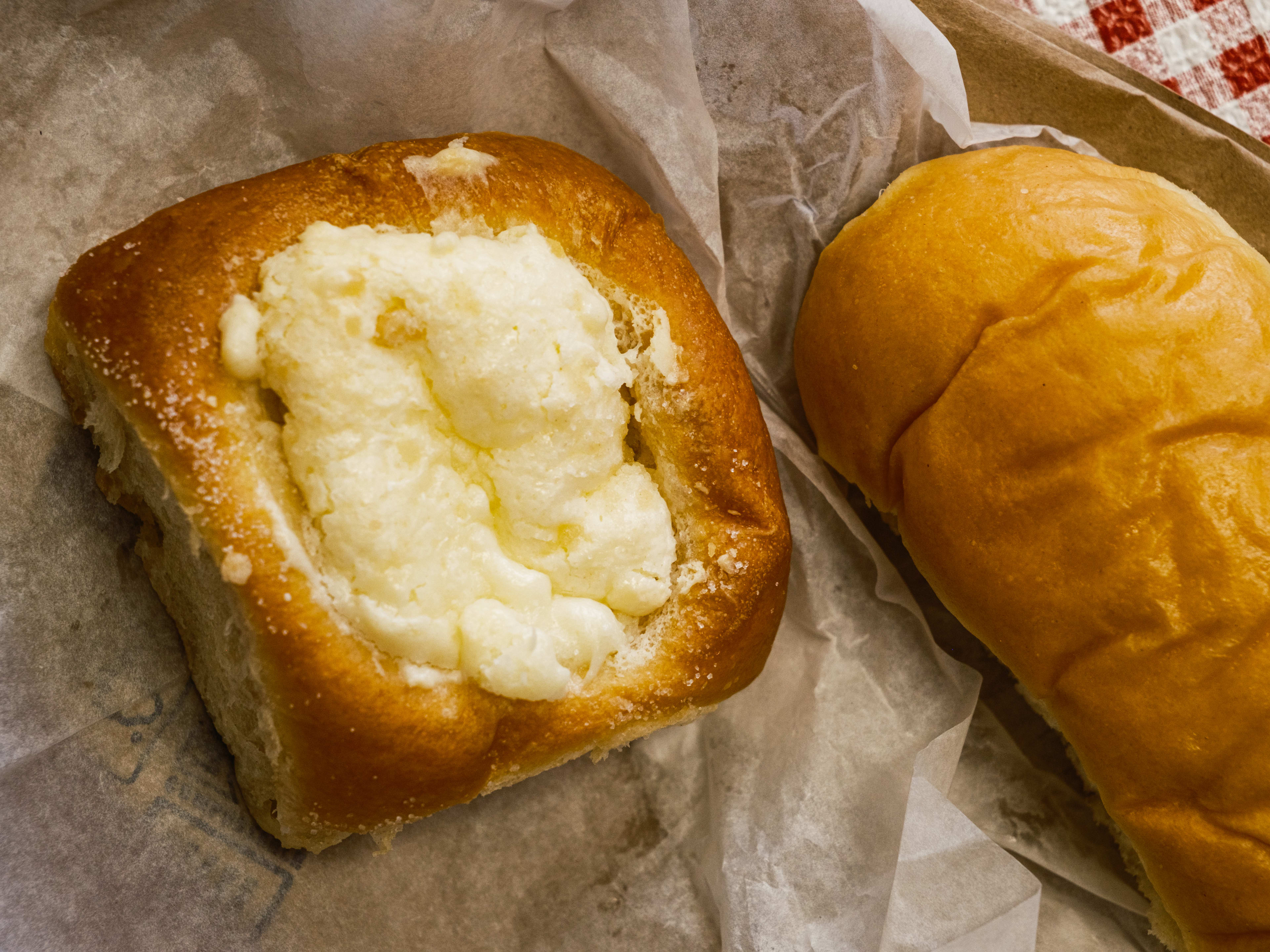 the sausage and cheese kolache and the cream cheese kolache from Olde Towne Kolaches.