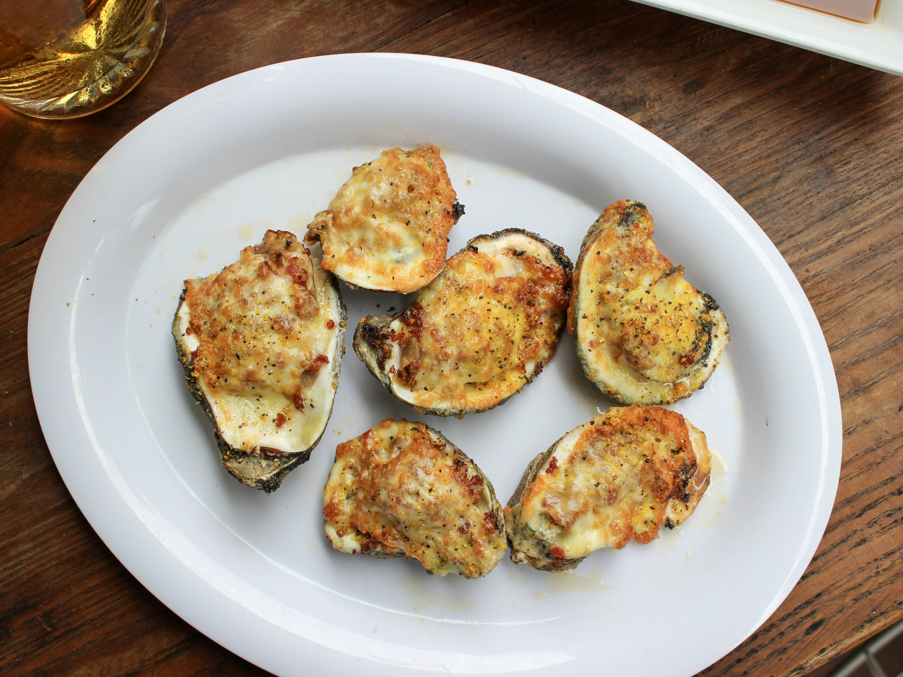 fried oysters on the half shell from Deckhand Oyster Bar.