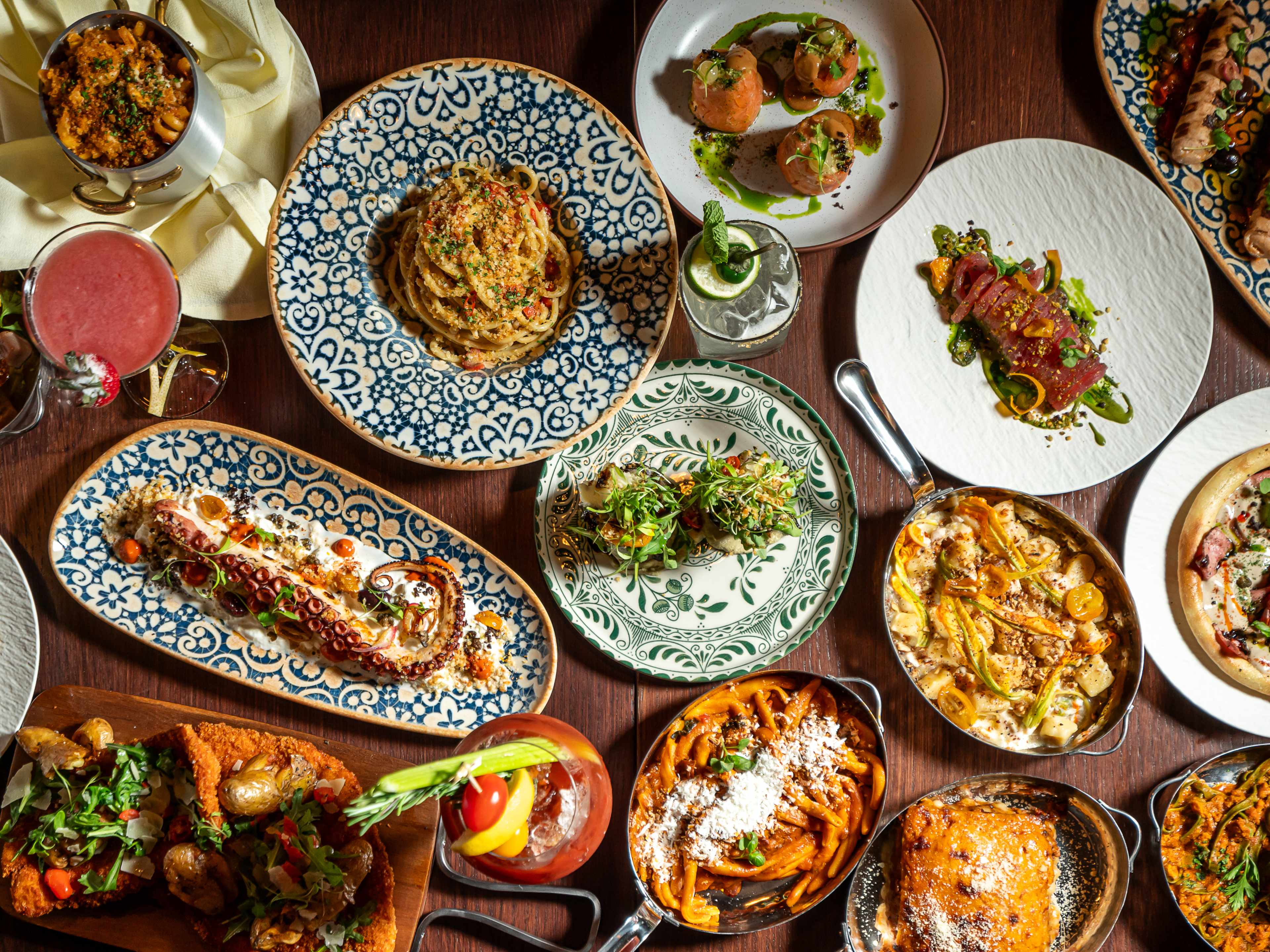 a spread of italian dishes from piccola cucina casa in brooklyn