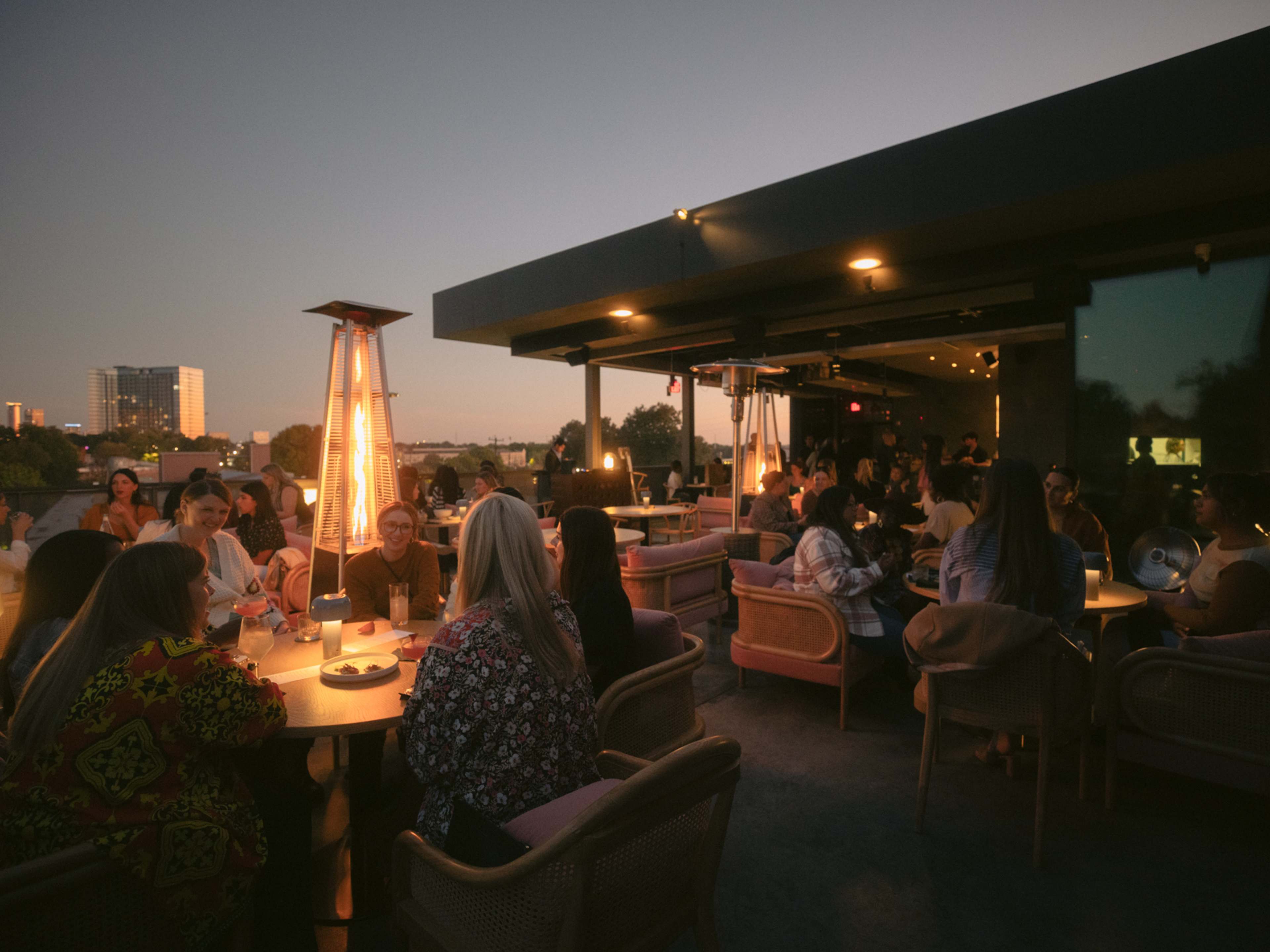 The rooftop at night.