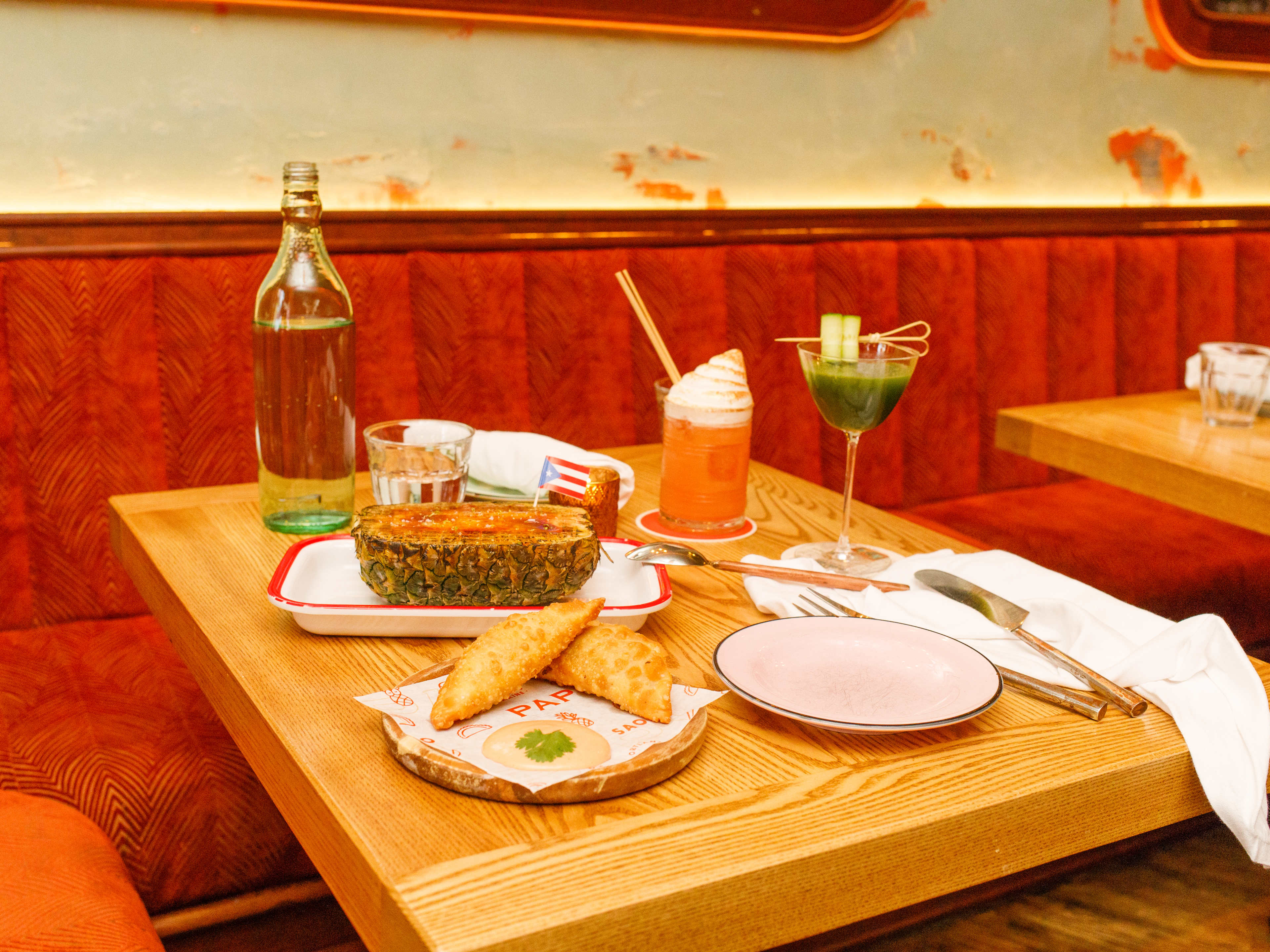 Spread of food at Papi in Portland, Maine.