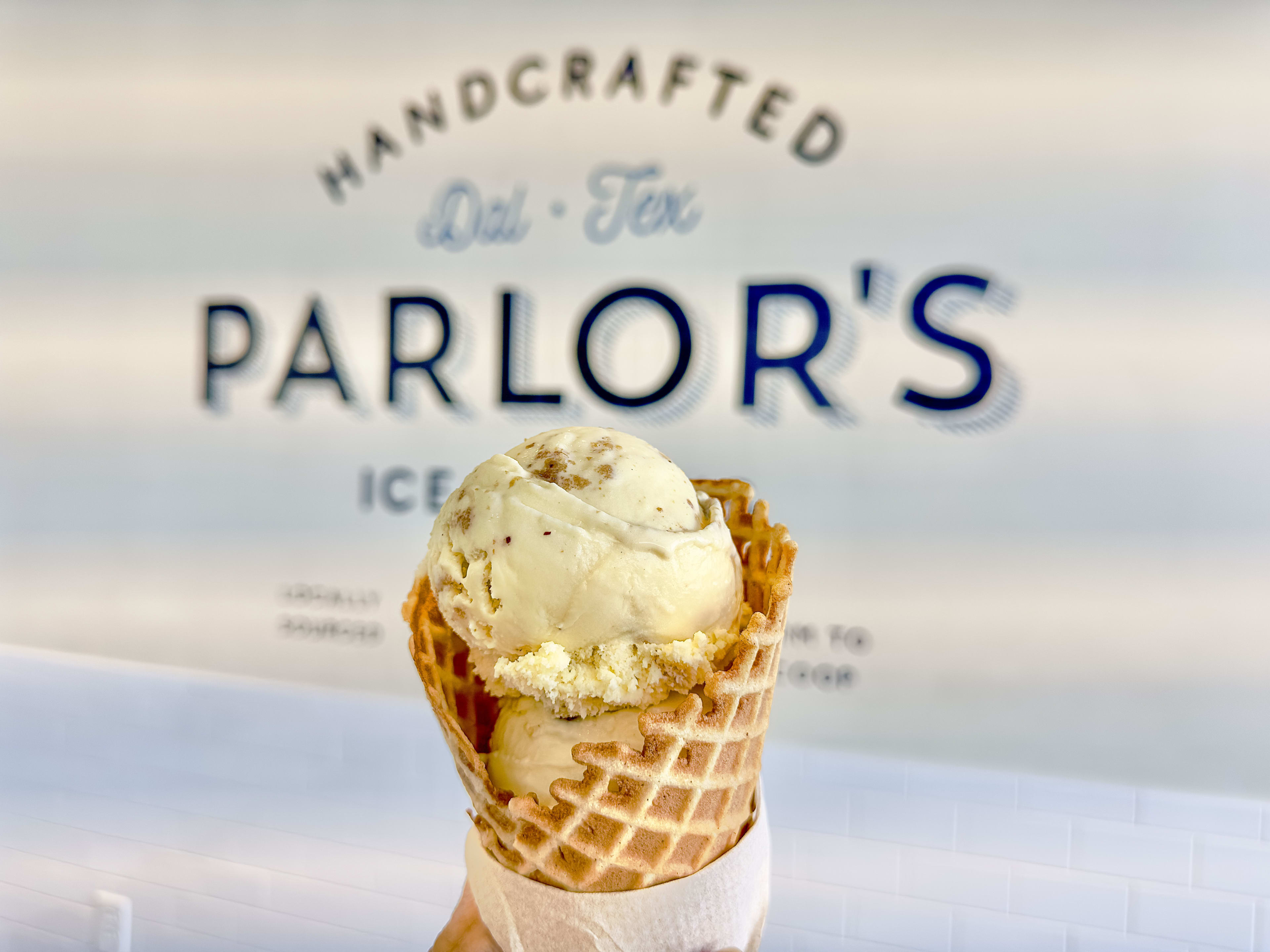 An ice cream cone at Parlor's Handcrafted Ice Creams