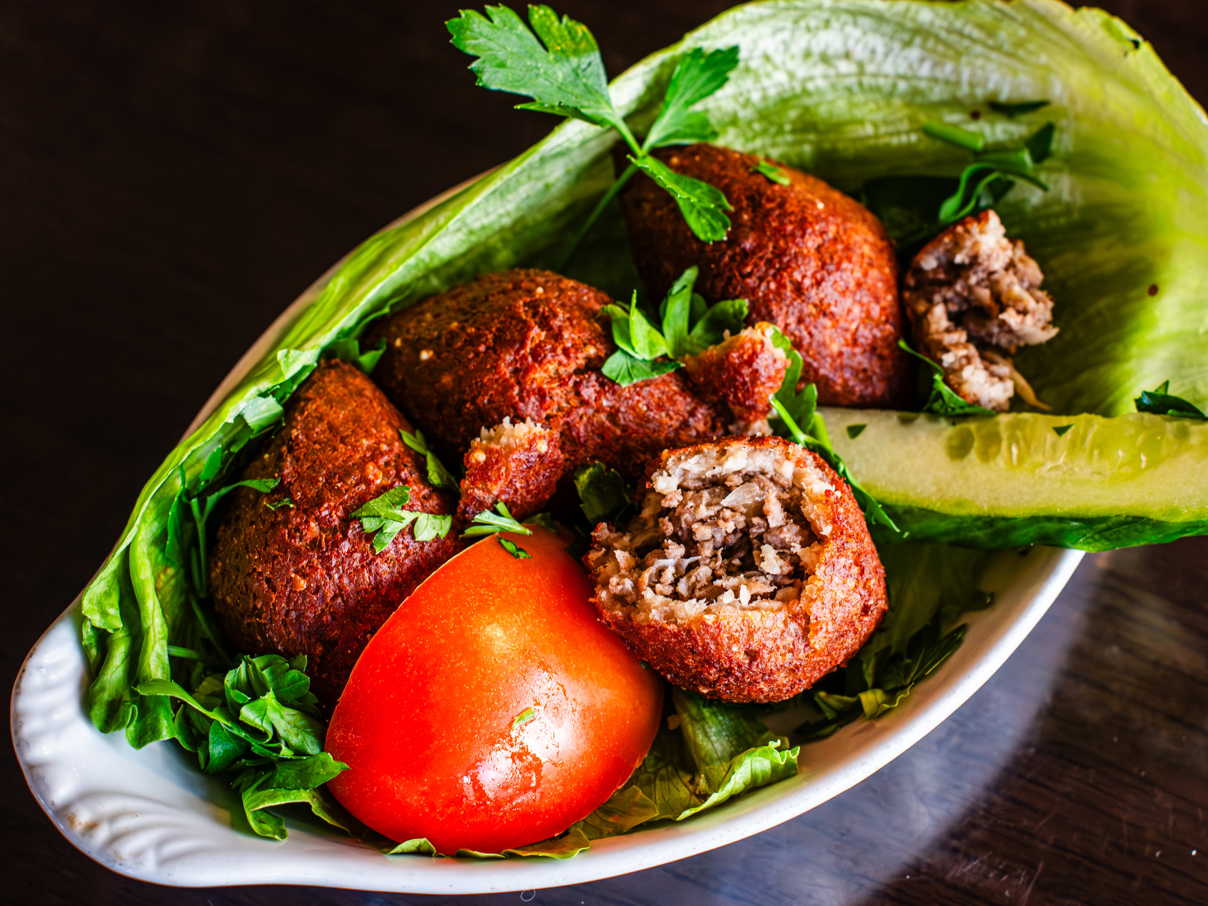 A small oval bowl of kibbah.