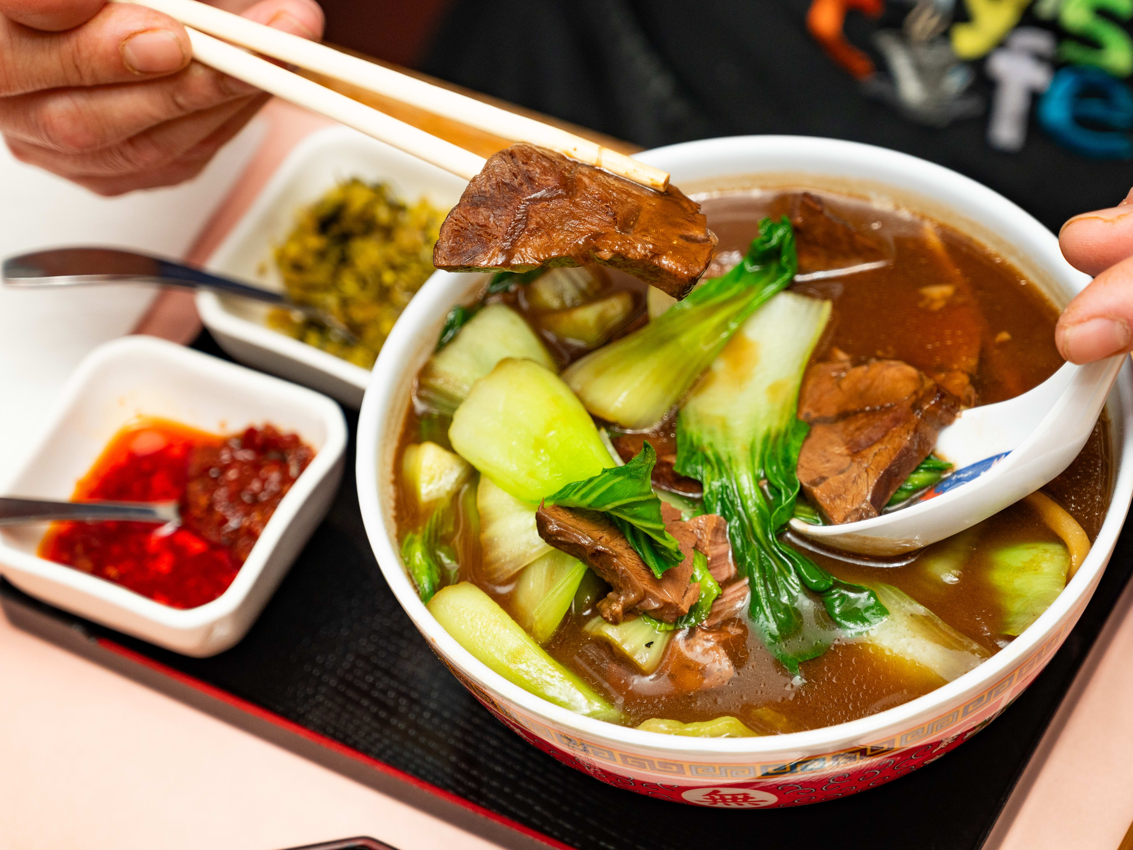 A bowl of the beef noodle soup at Ray's Cafe & Tea House