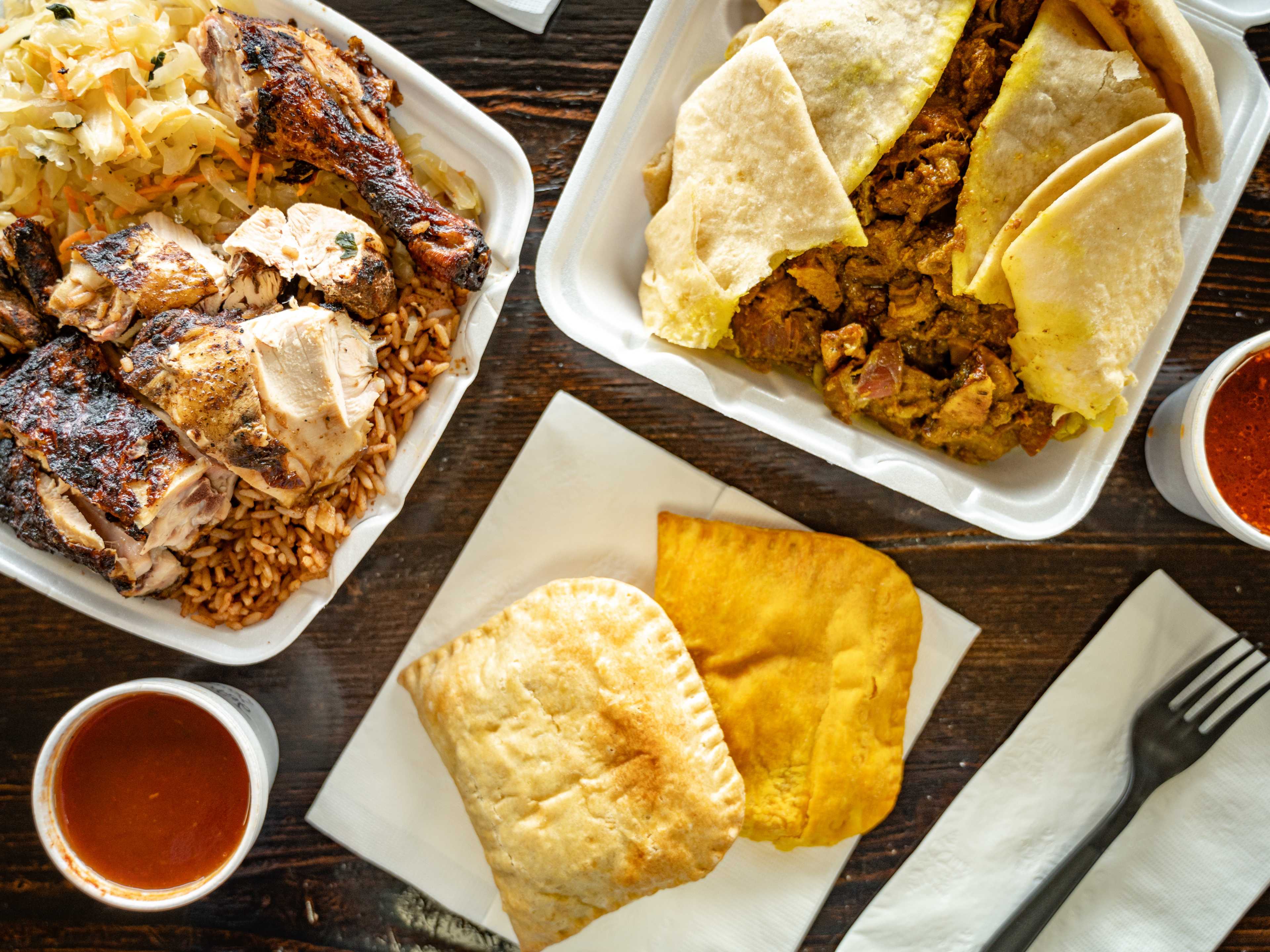 This is a food spread from Ron’s Caribbean.