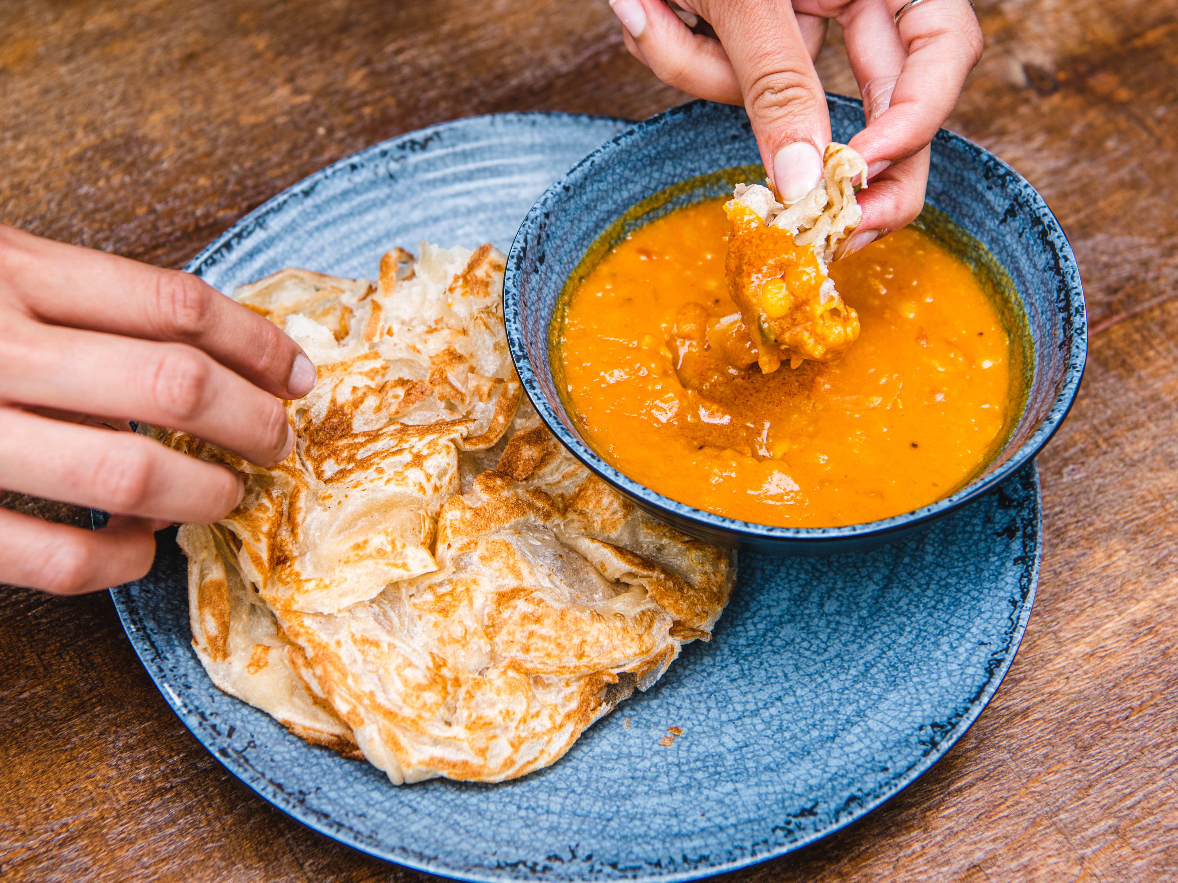 The roti canai with dhal from Roti King.