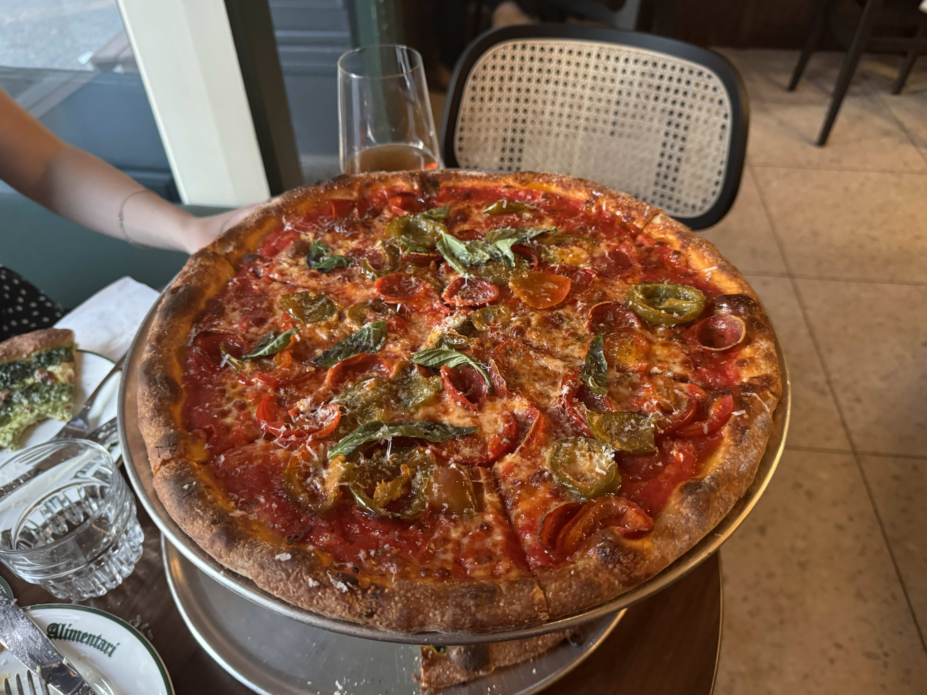 A pizza at Lucia Alimentari.