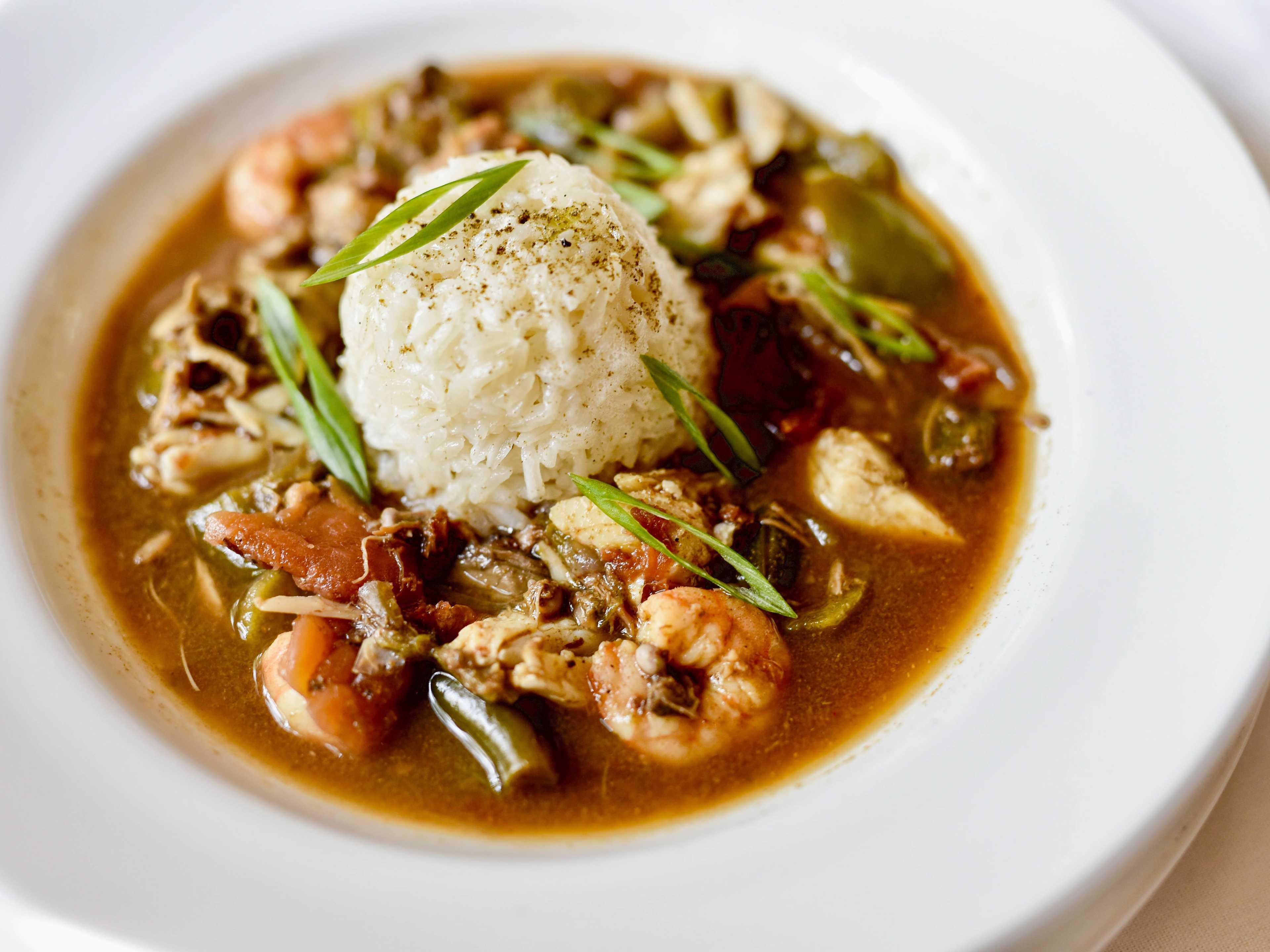 A bowl of seafood gumbo from Brennan’s of Houston.