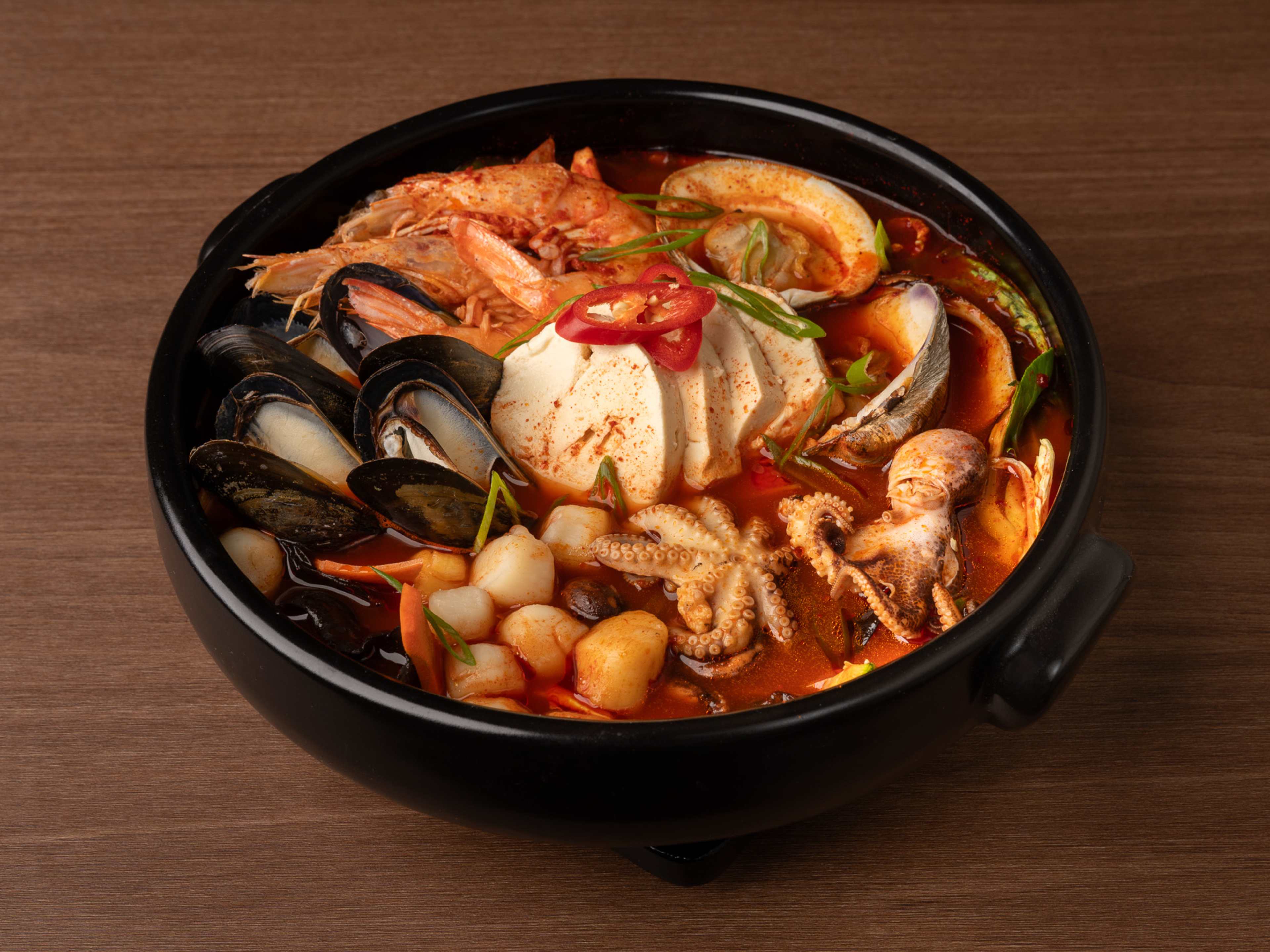 a korean seafood and tofu stew