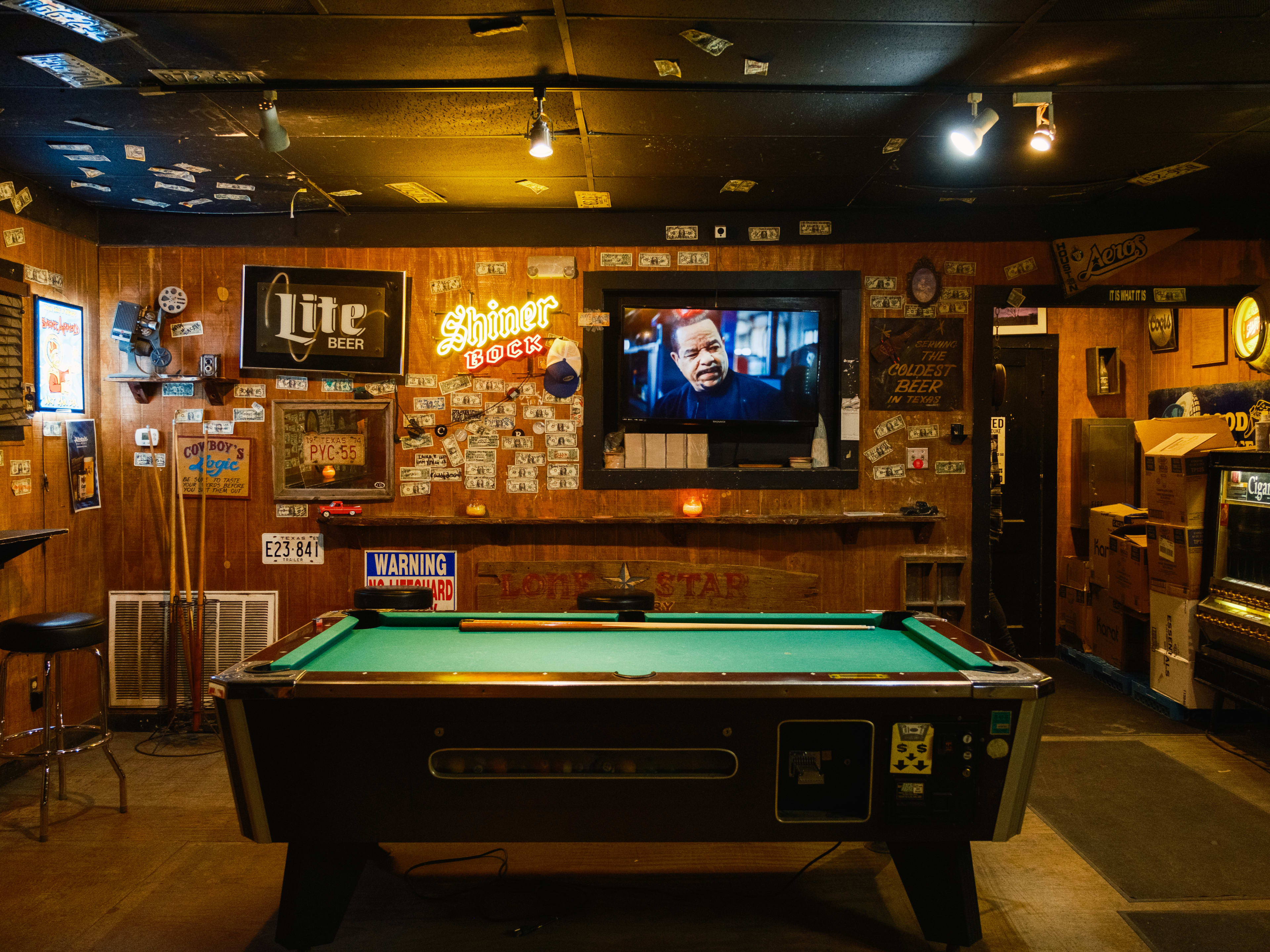 The pool table inside Shady Acres Saloon.