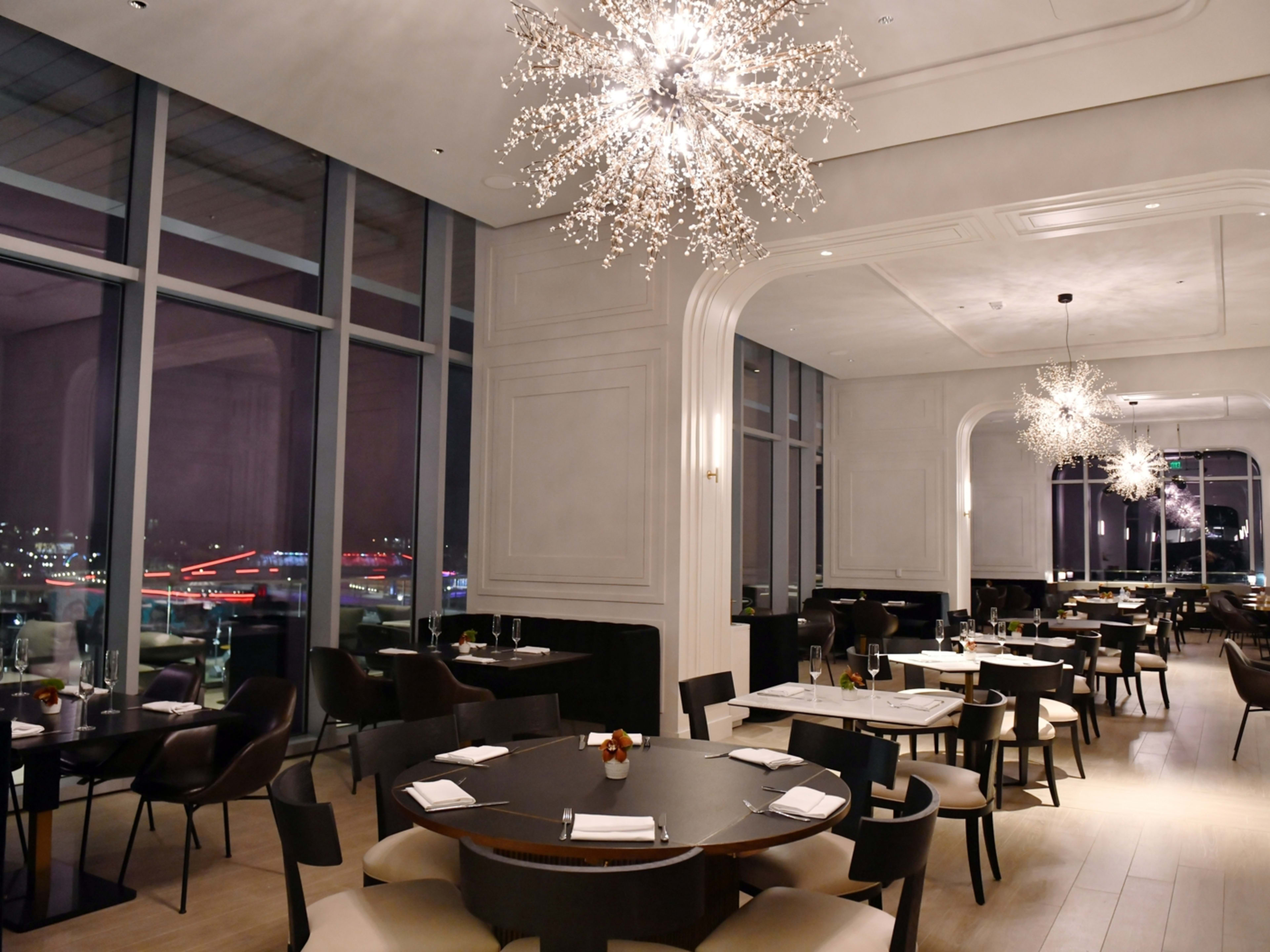 A dining room overlooking downtown Atlanta.