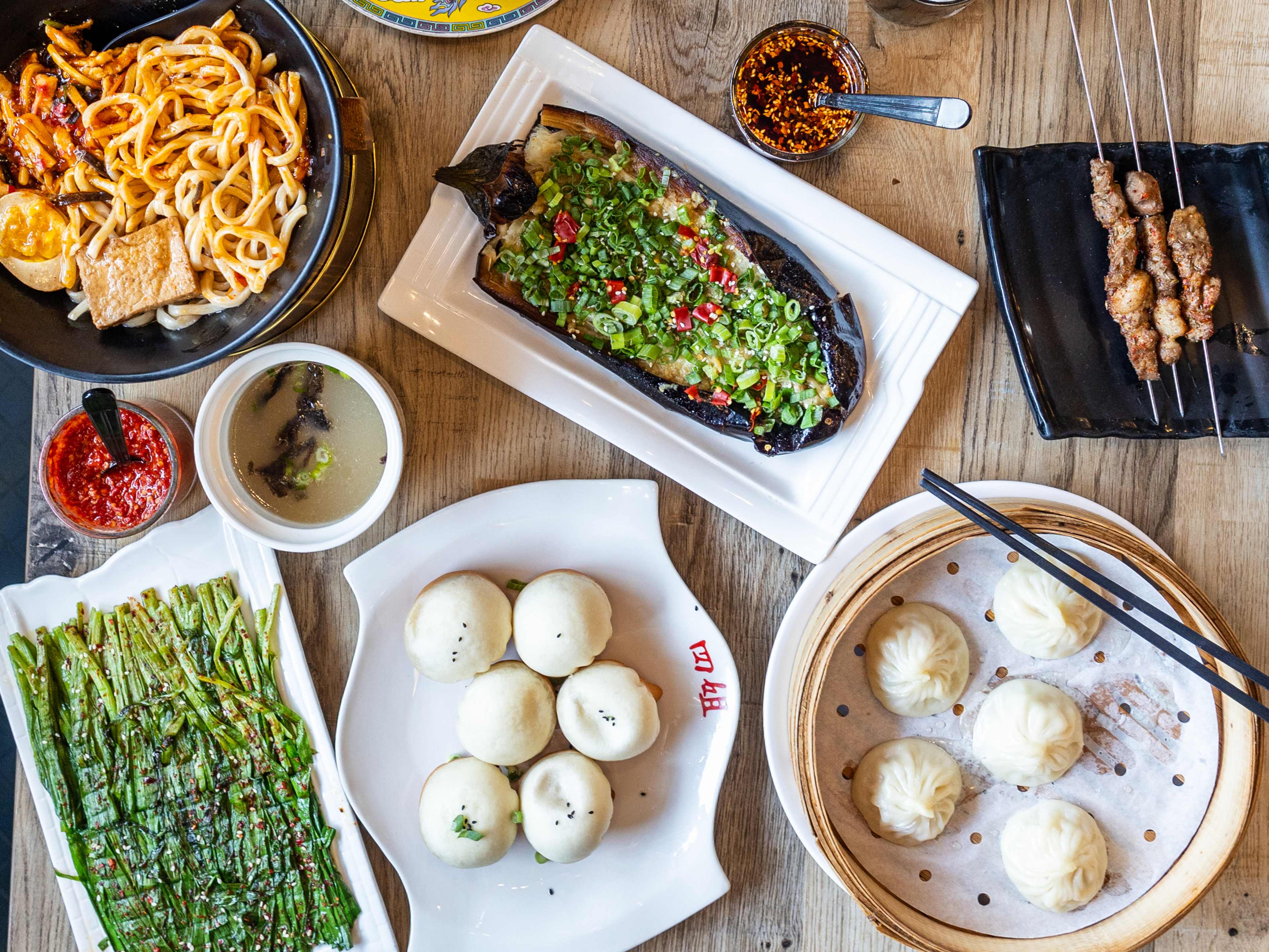 A spread of dishes from Sijie Special Noodle.