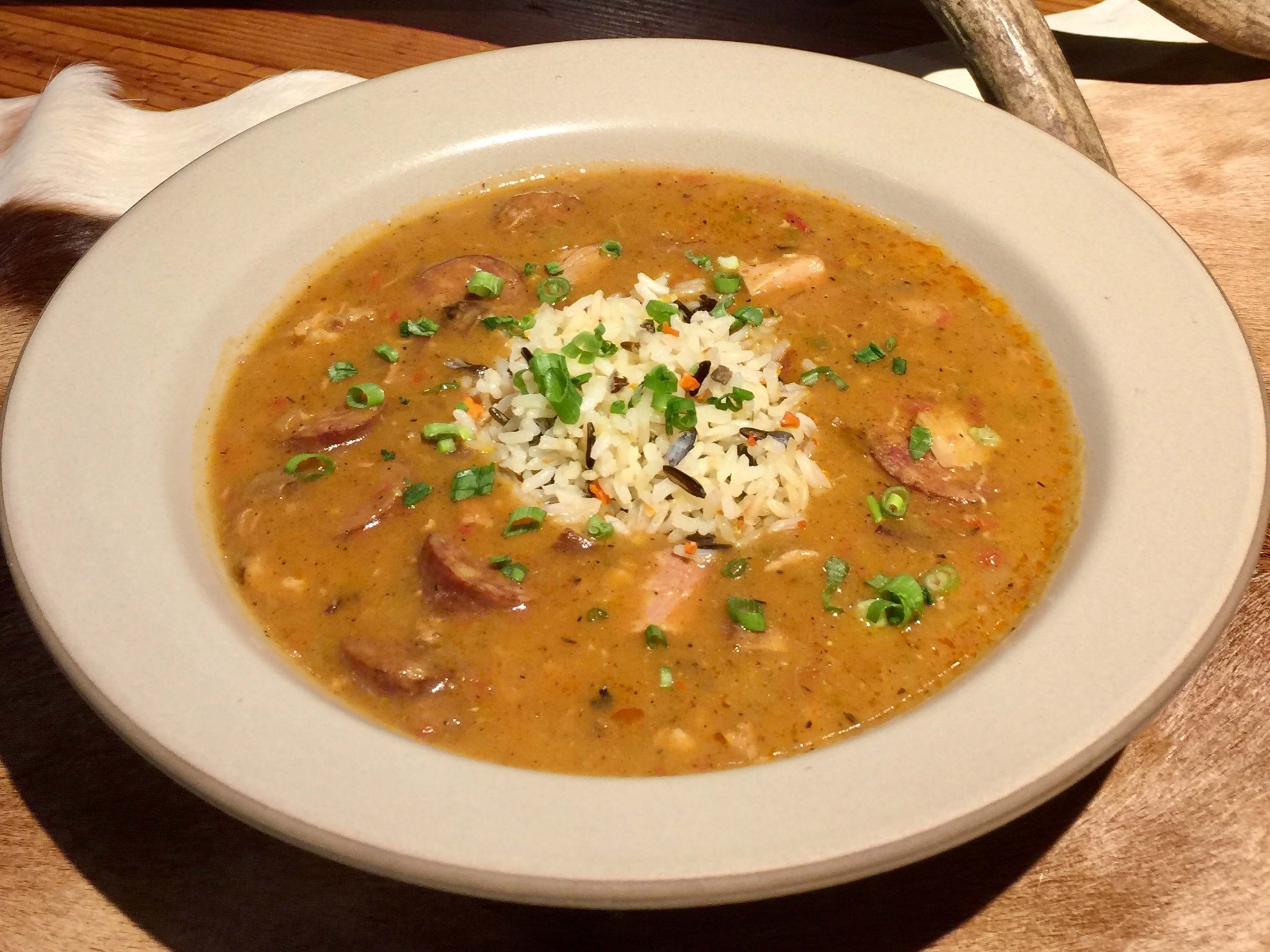 The smoked duck gumbo at Rainbow Lodge.