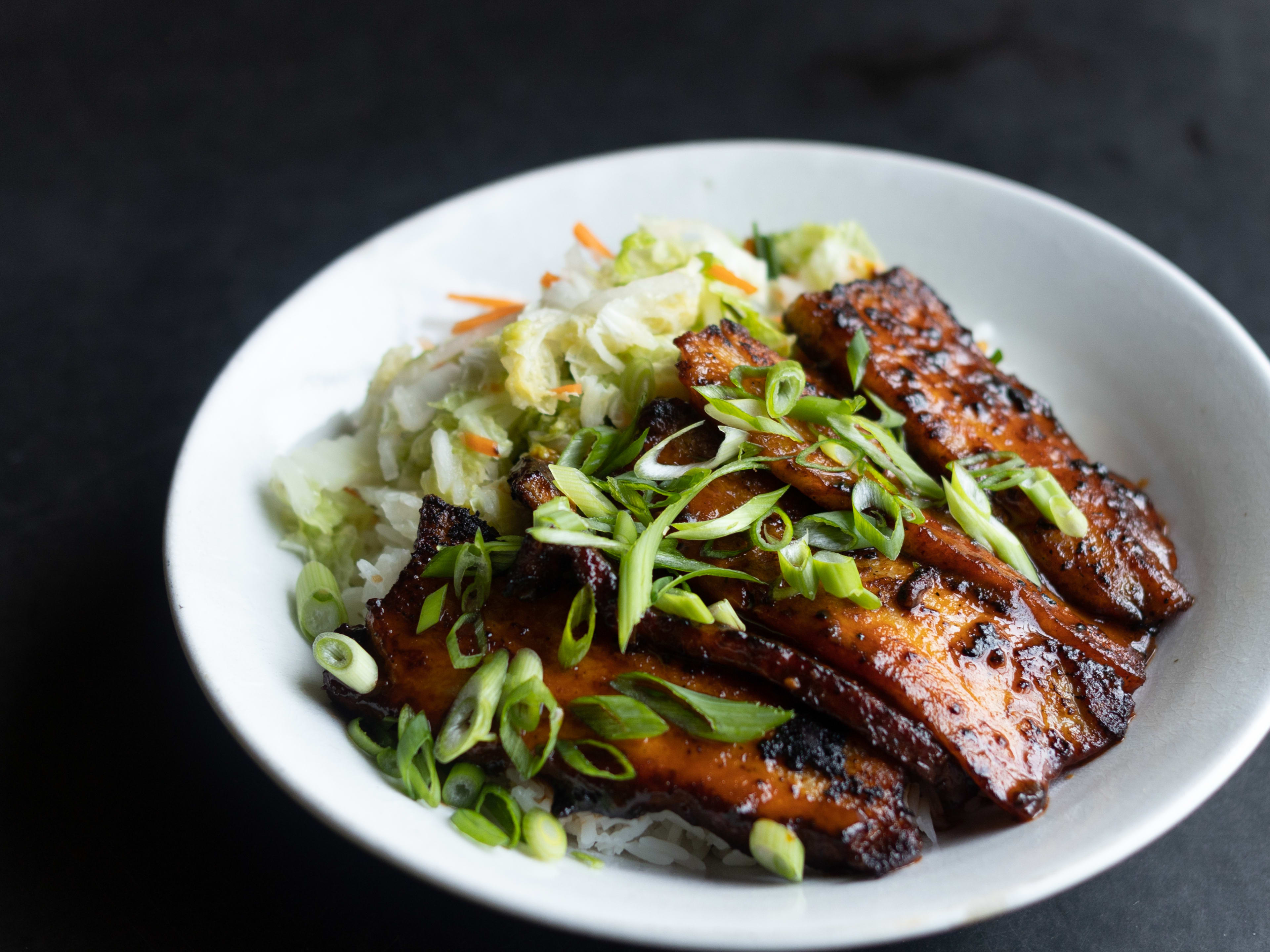 A pork bulgogi rice bowl.