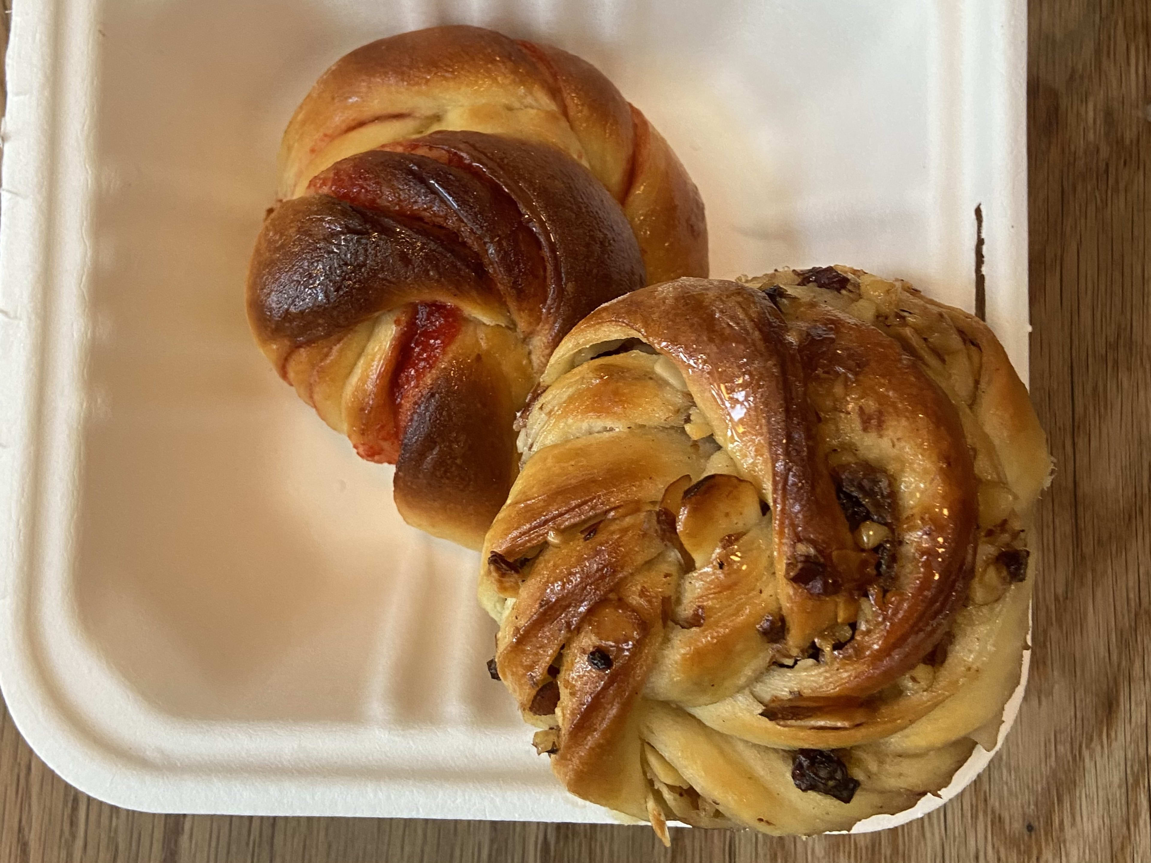 Two pastries in a box at Spiga, a cafe in San Juan