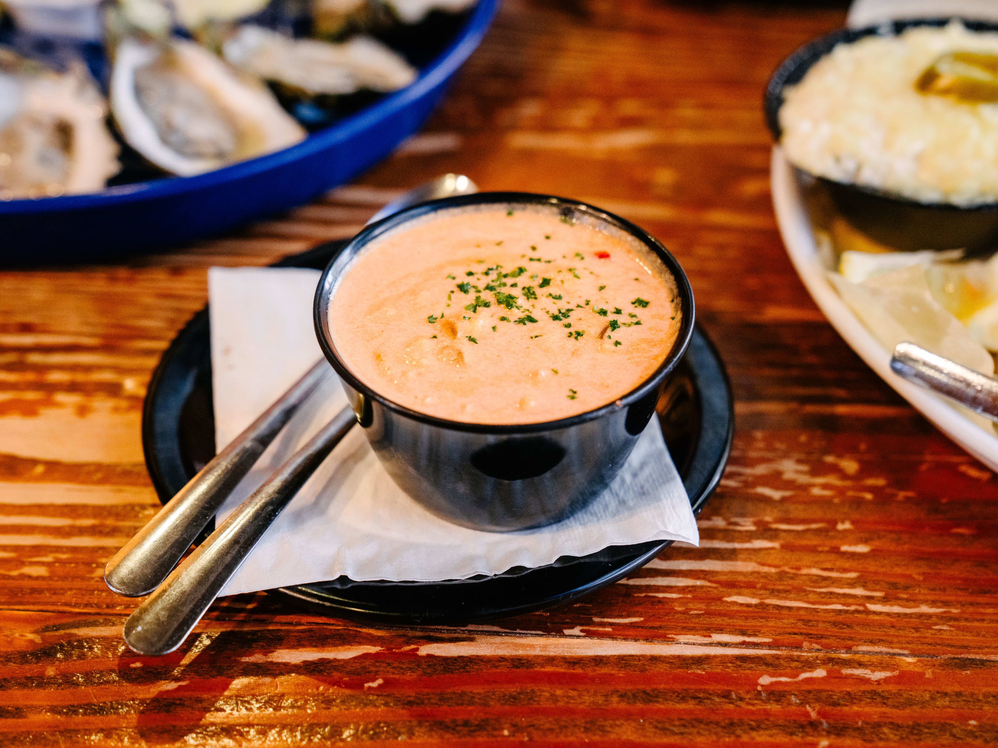 A small cup of lobster bisque.