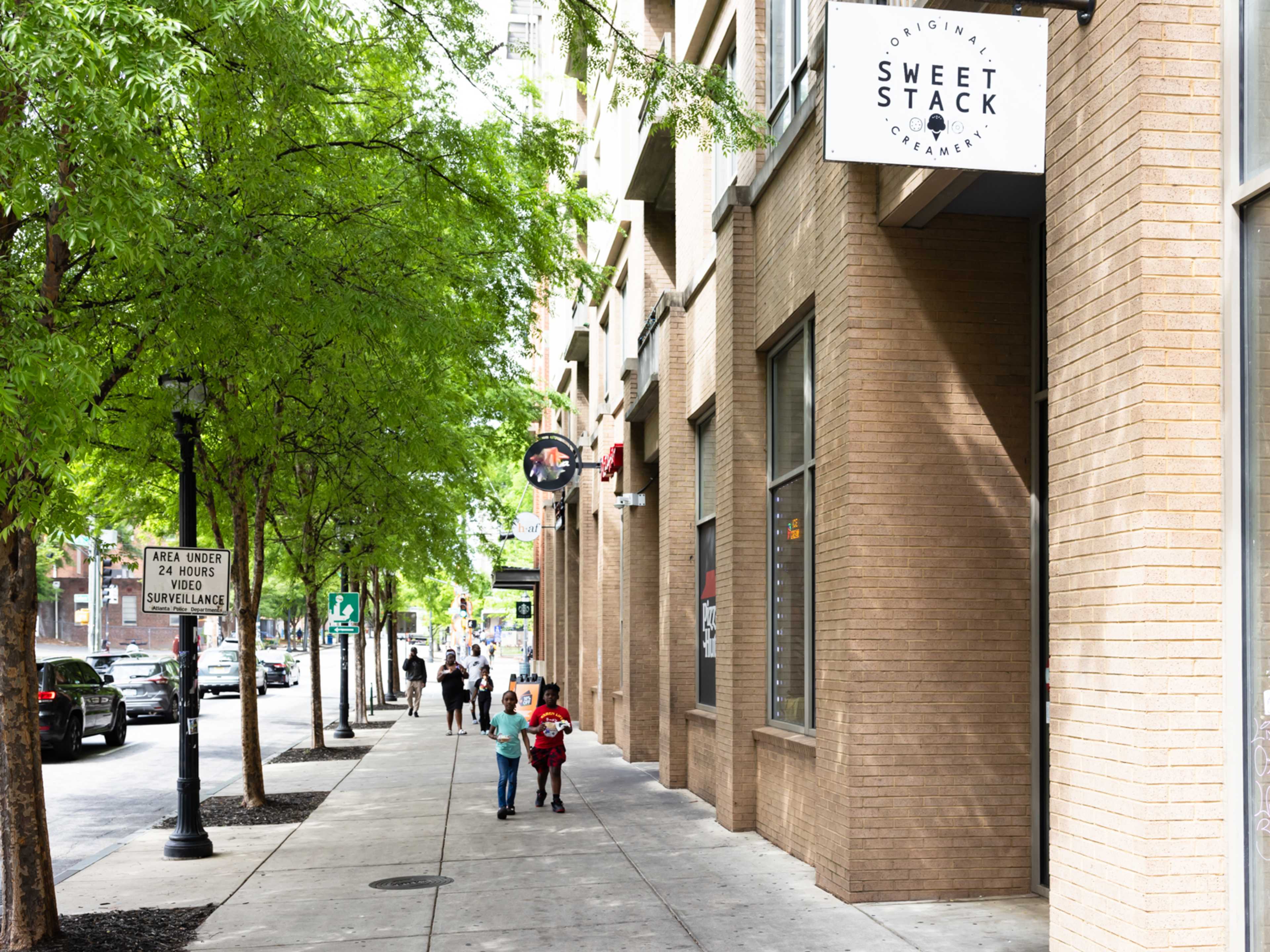 exterior brick building of ice cream shop