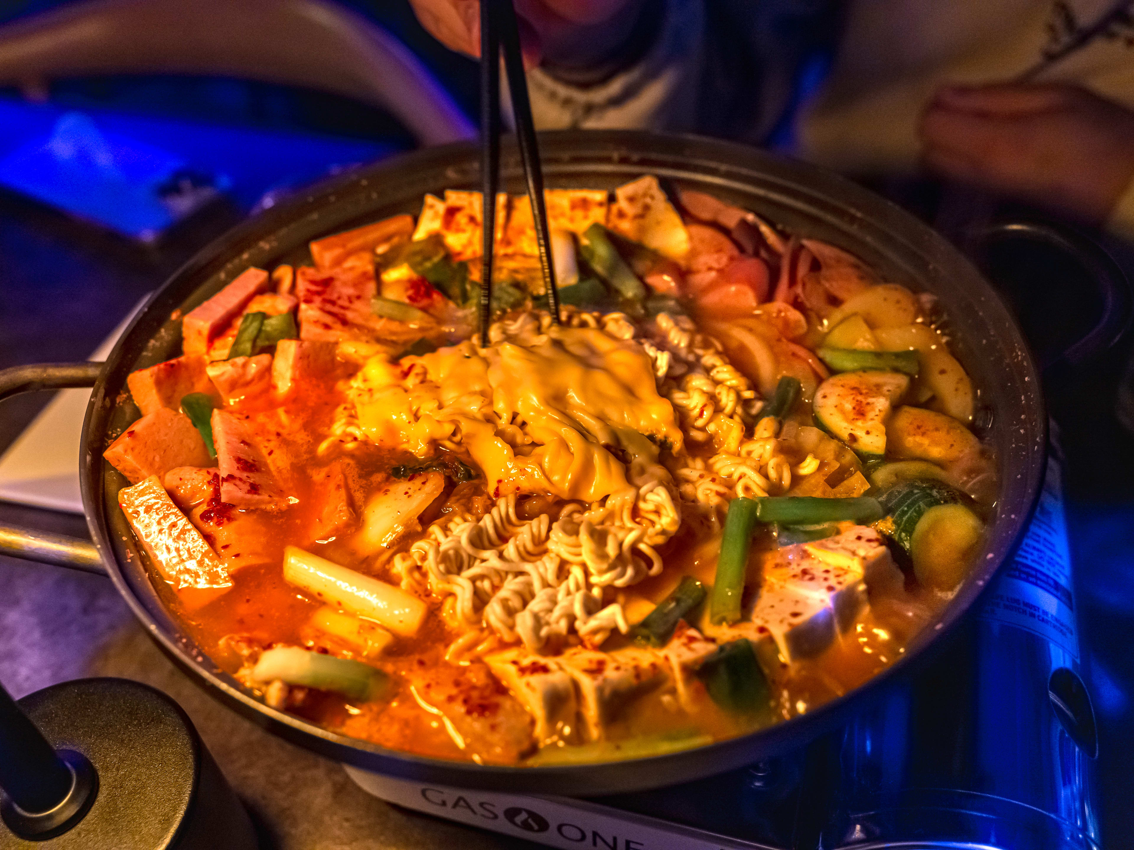 A massive pot of budaejjigae.