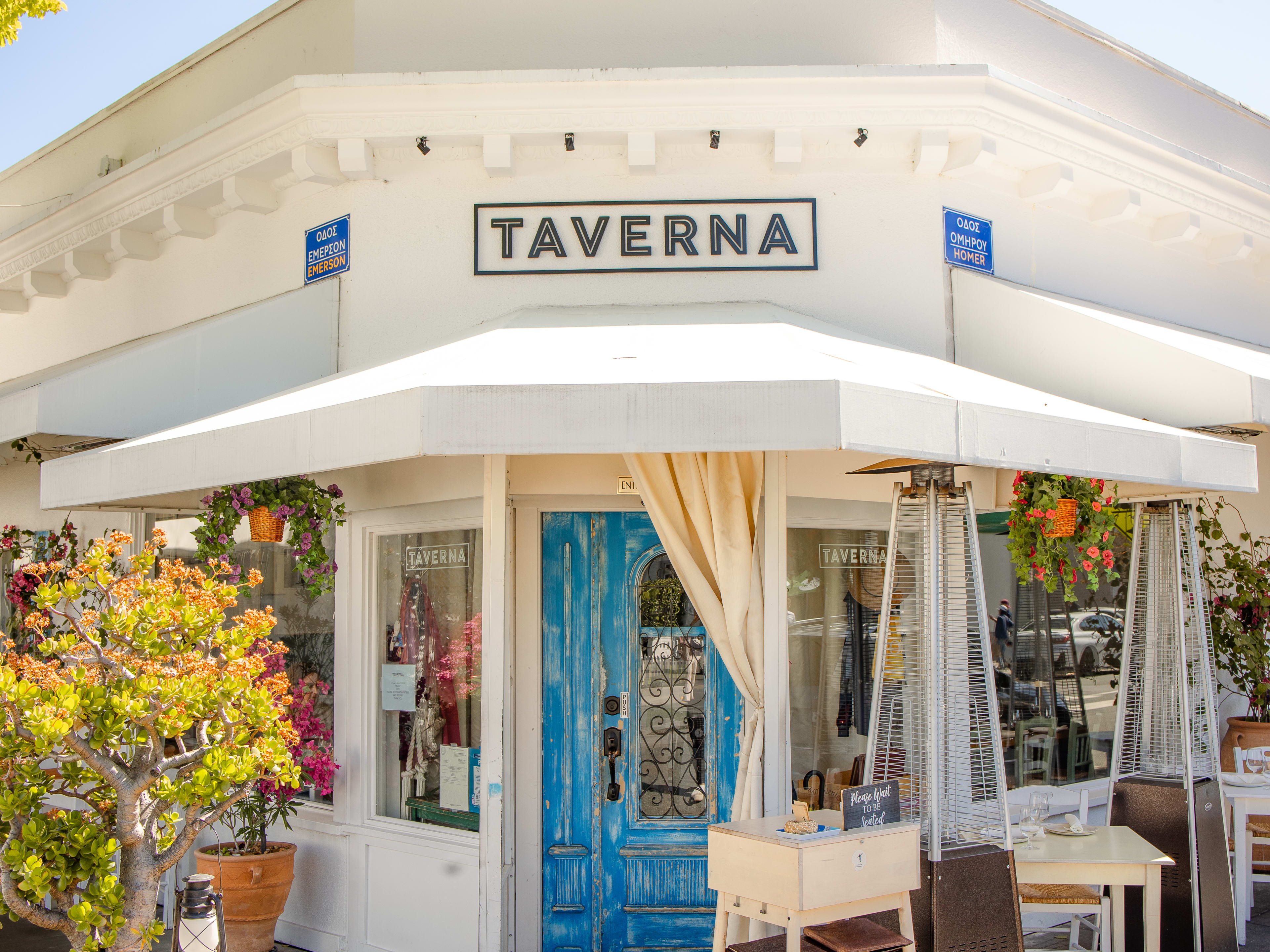 The exterior and outdoor tables at Taverna