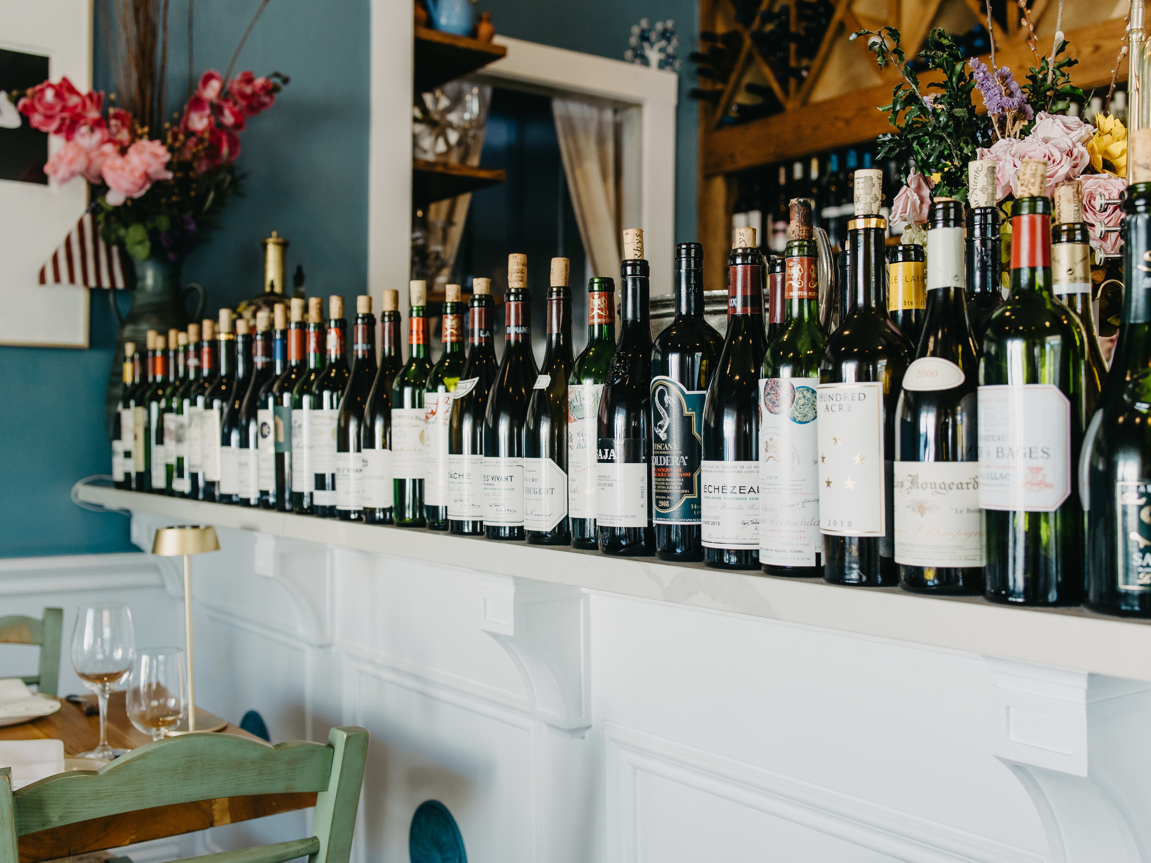 A row of wine bottles at Taverna