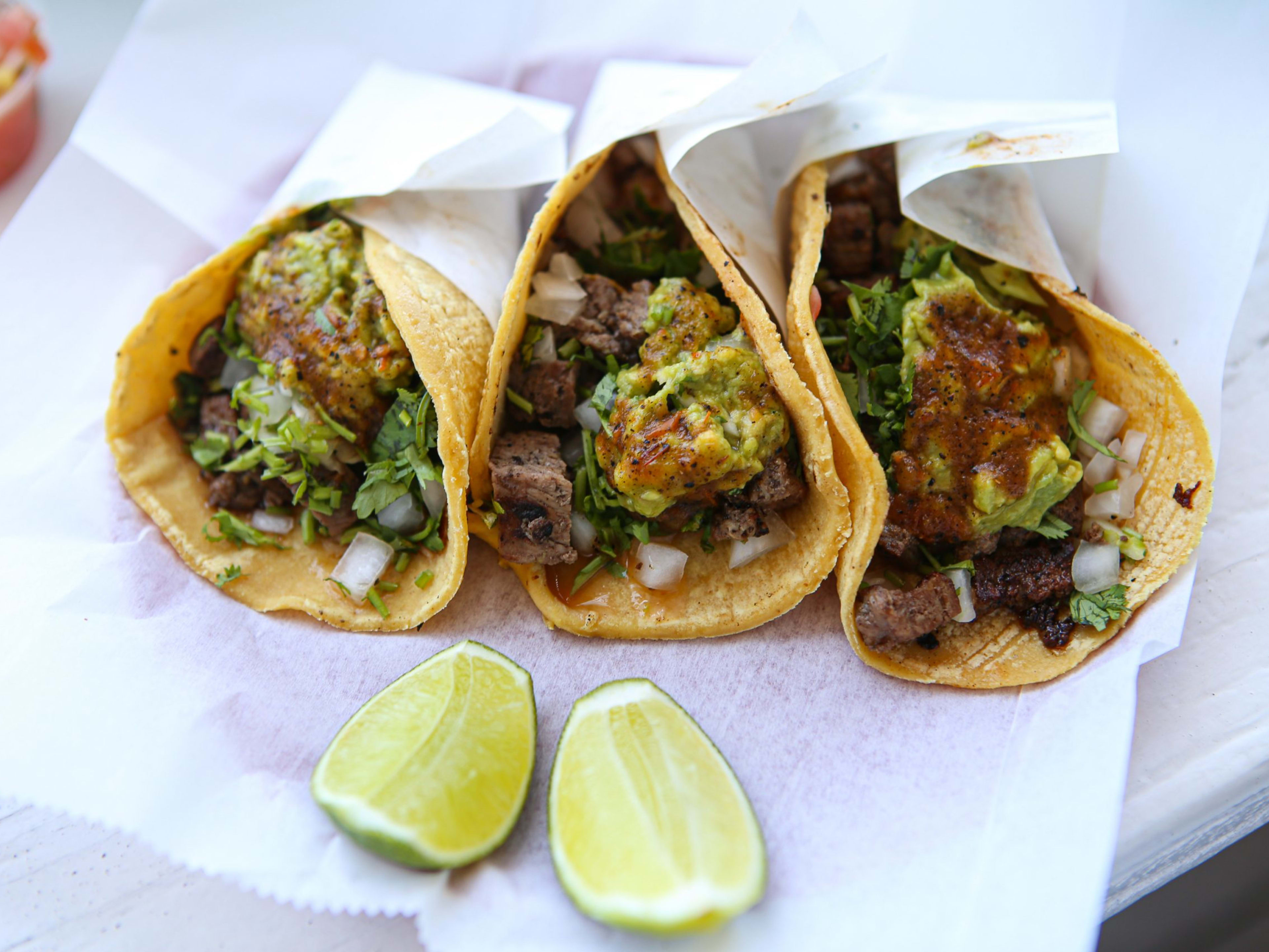 Three carne asada tacos at The Taco Stand