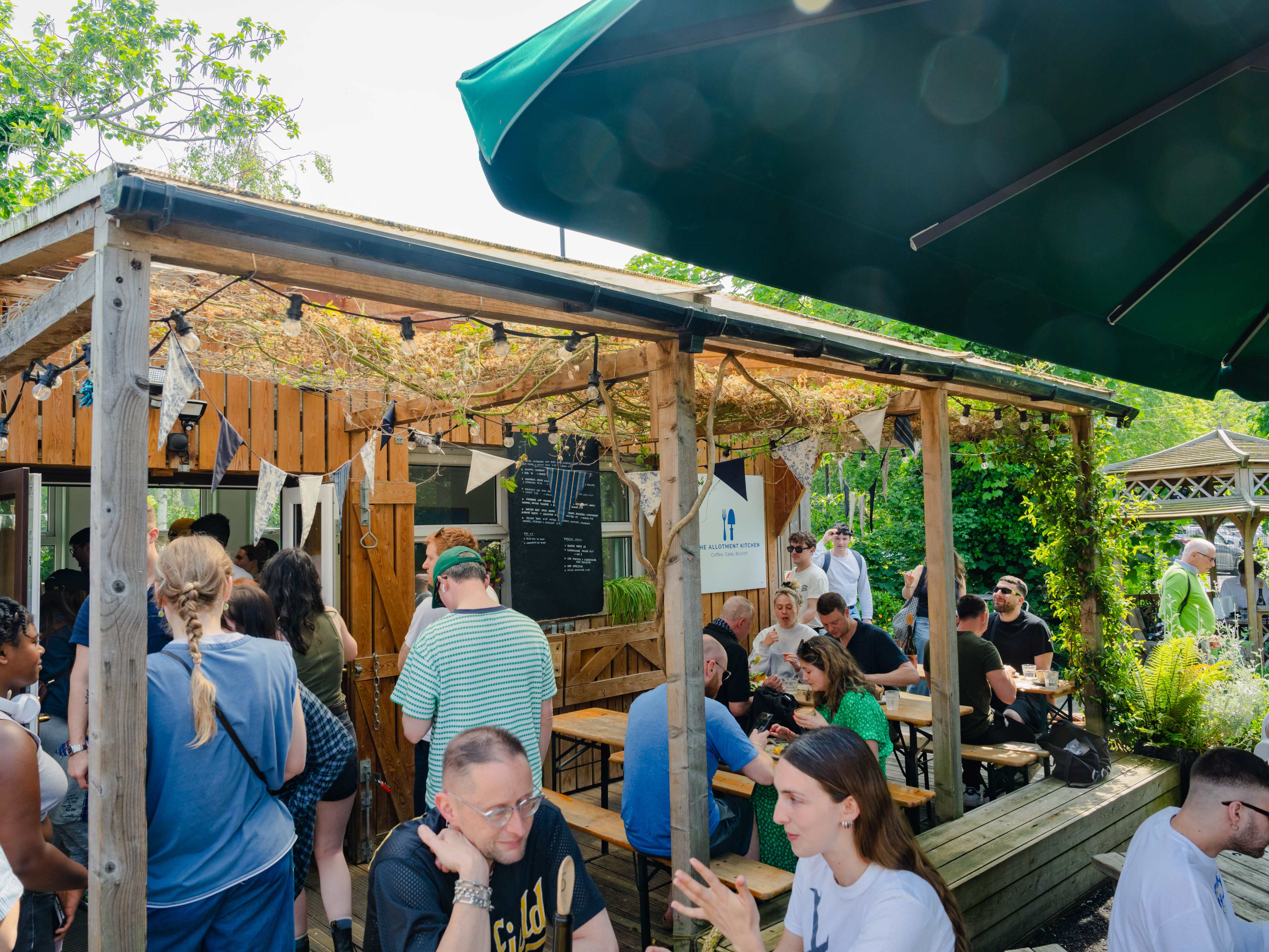 The wooden outdoor order area at The Allotment Kitchen.