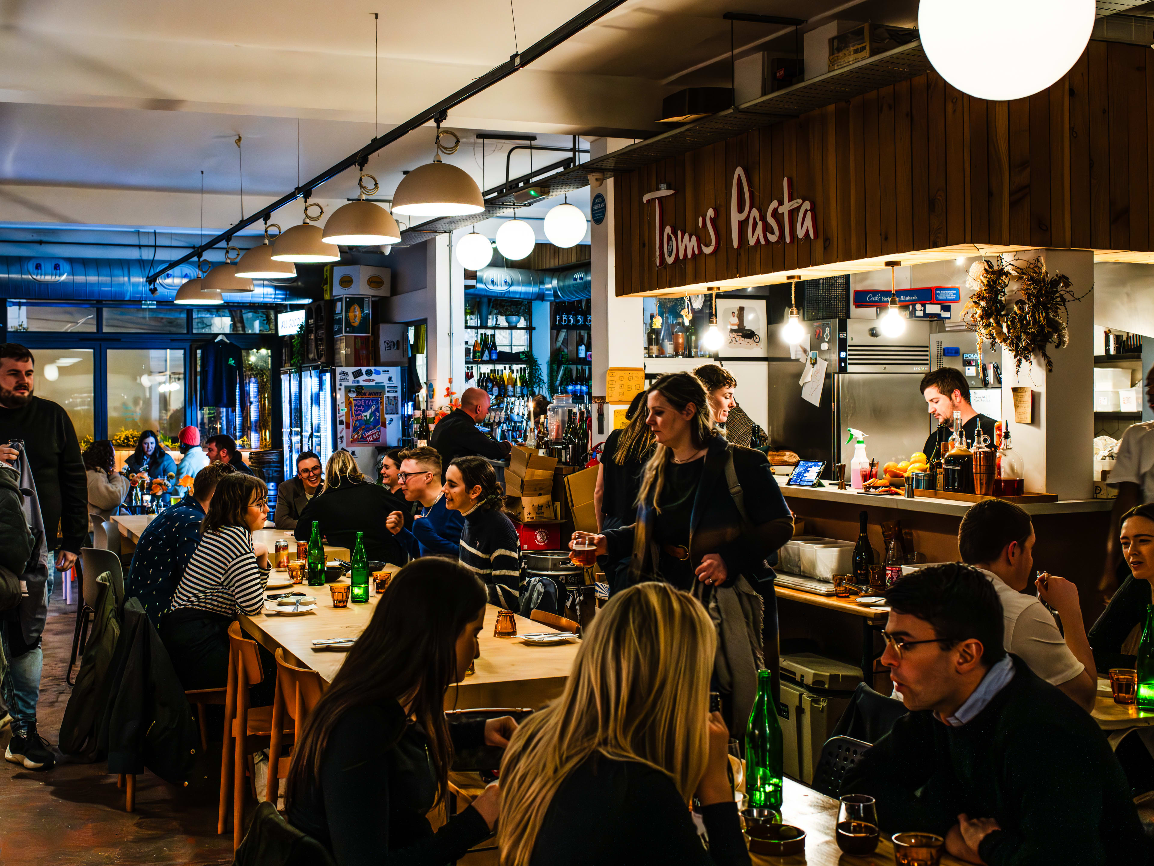 The interiors at Tom's Pasta in Hackney.