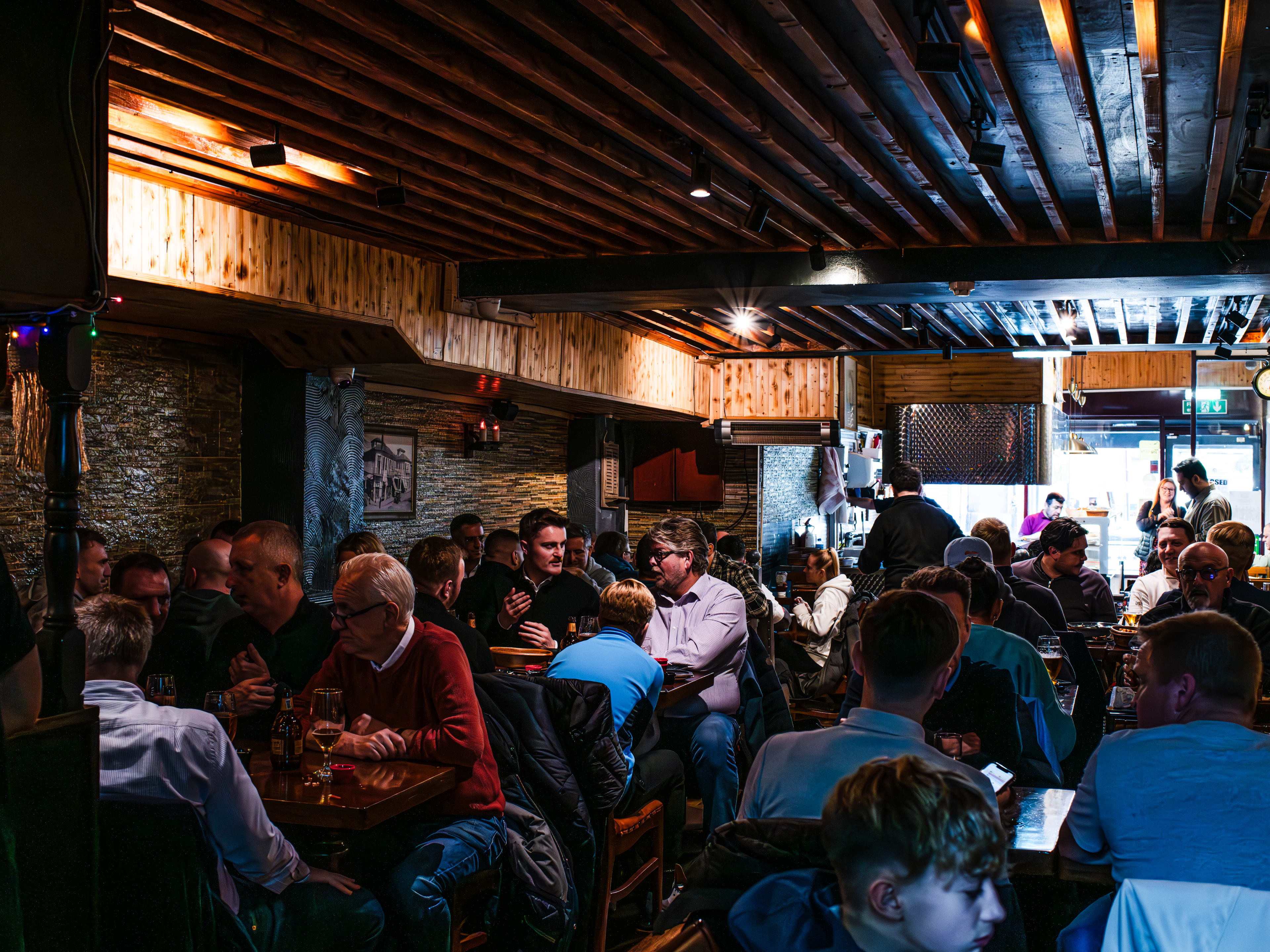 A packed restaurant interior.