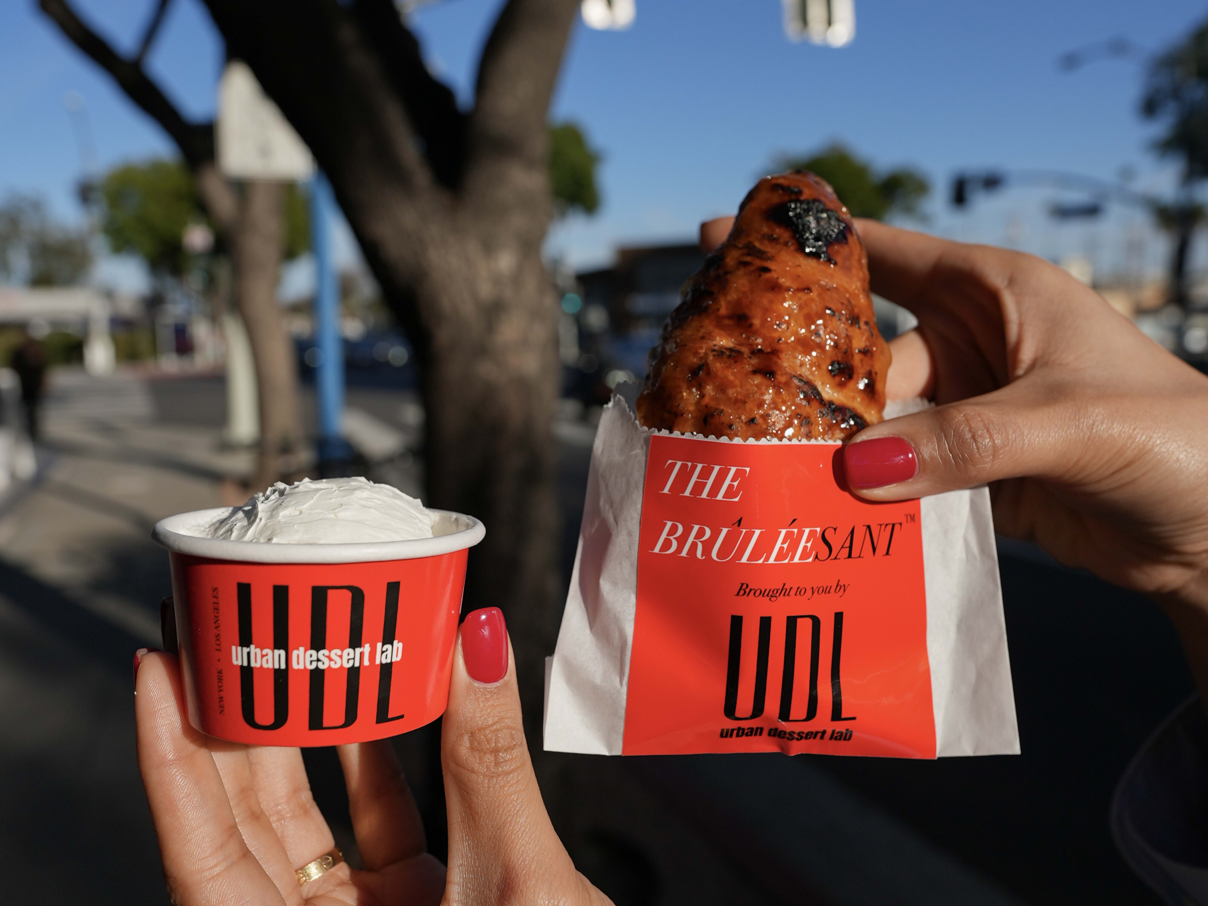 The bruleésant and cup of vegan whipped cream from Urban Dessert Lab.