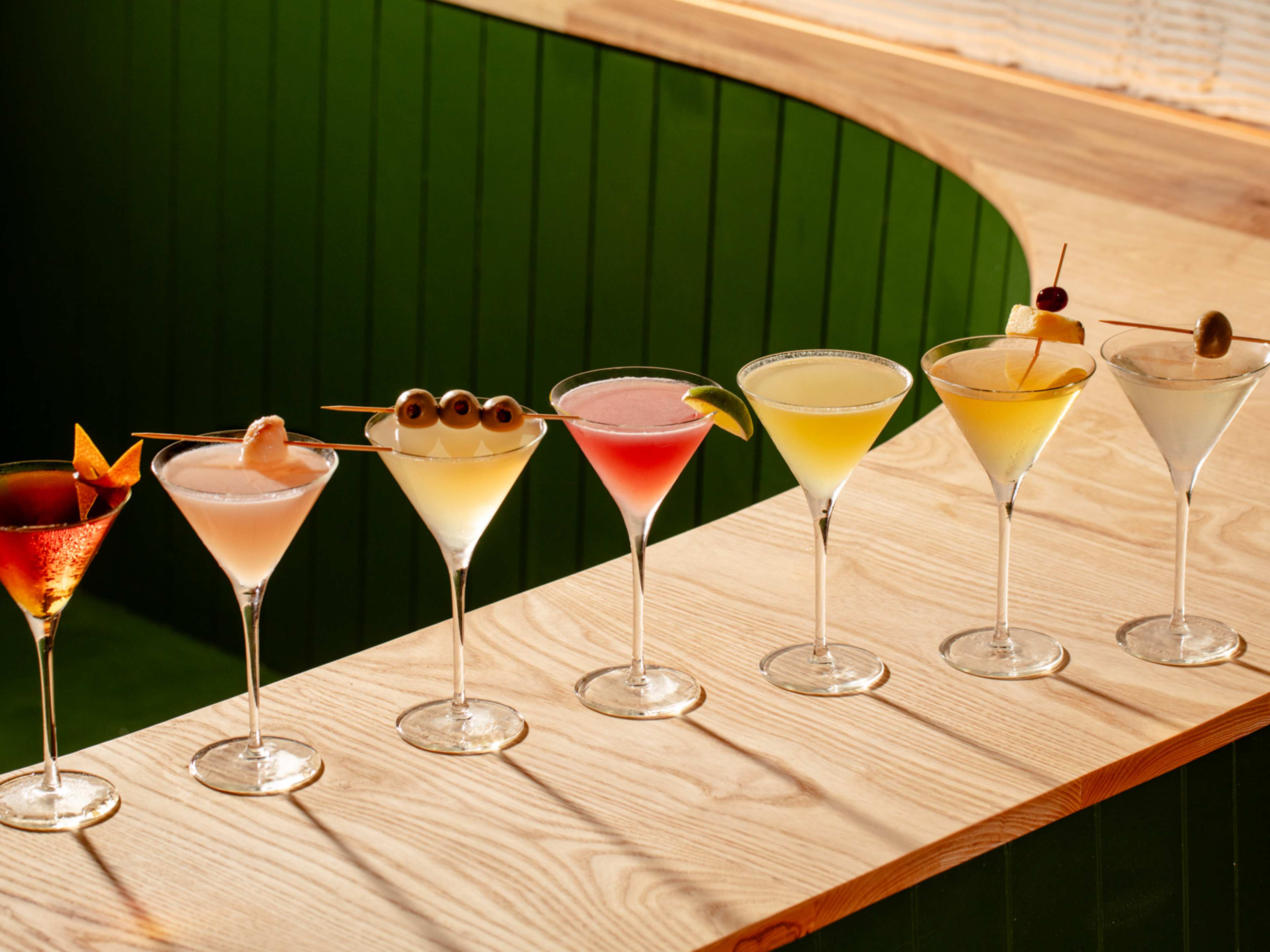 row of different martinis